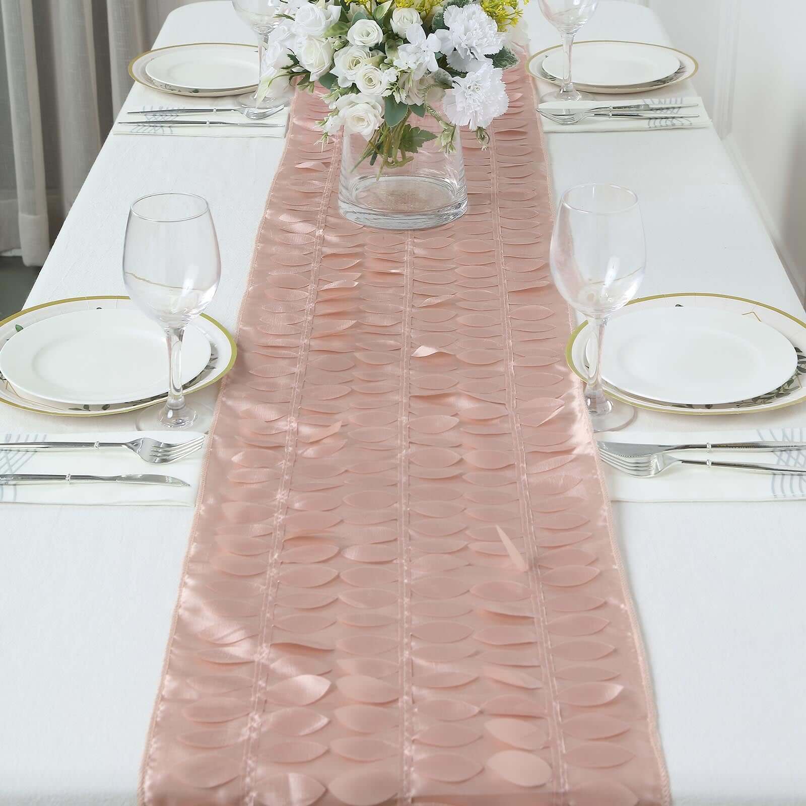 Taffeta Fabric 12x108 Table Runner Dusty Rose - 3D Leaf Petal Design