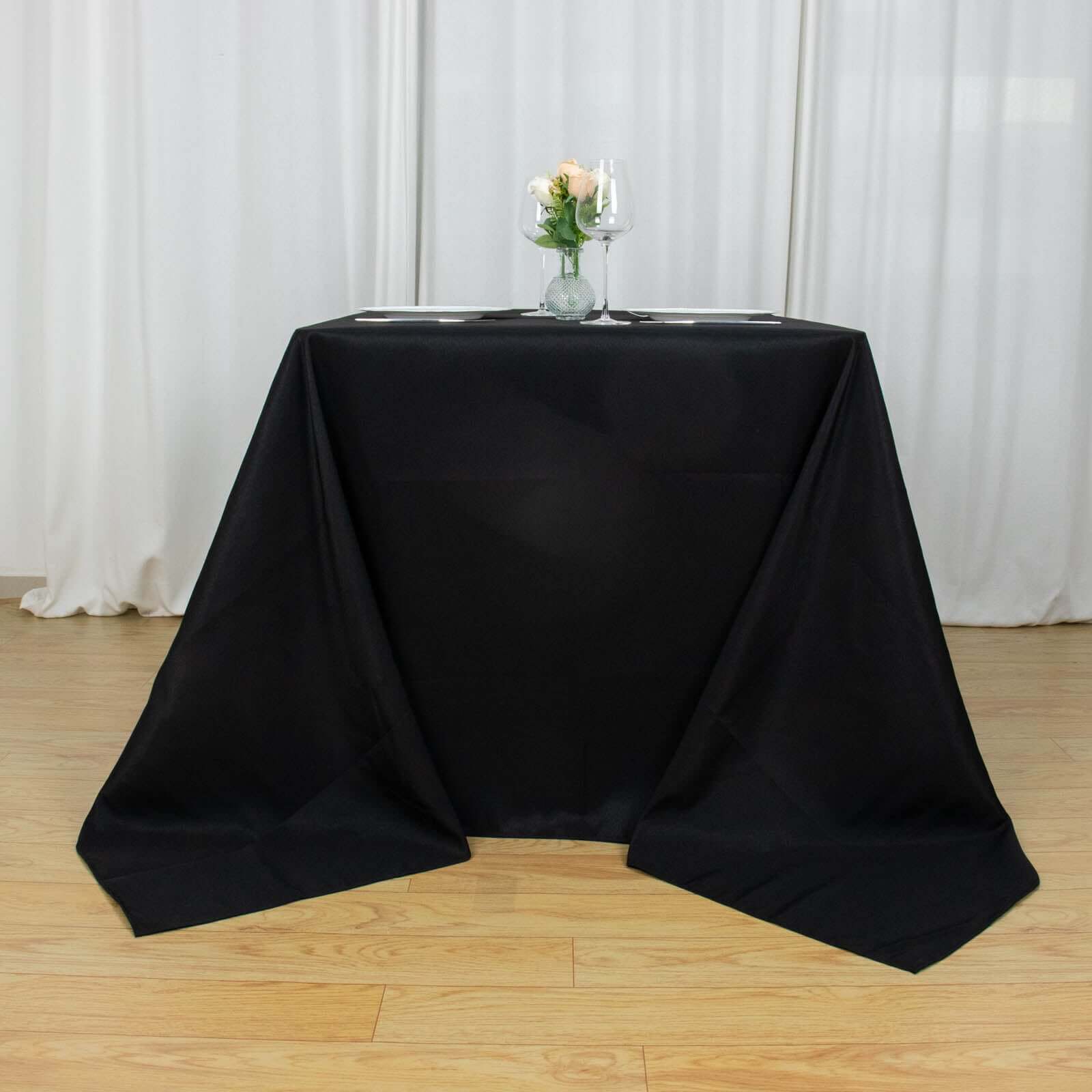 Premium Polyester Square Tablecloth 90x90 Black 220GSM Wrinkle-Resistant Table Cover