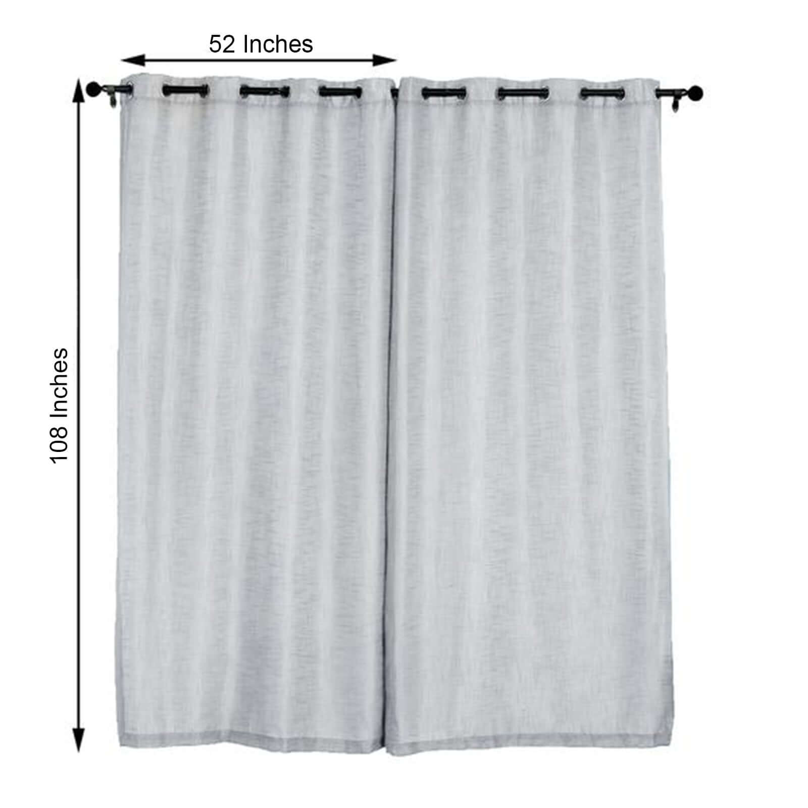 2 Pack Handmade Silver Faux Linen Curtains 52x108, Curtain Panels With Chrome Grommets