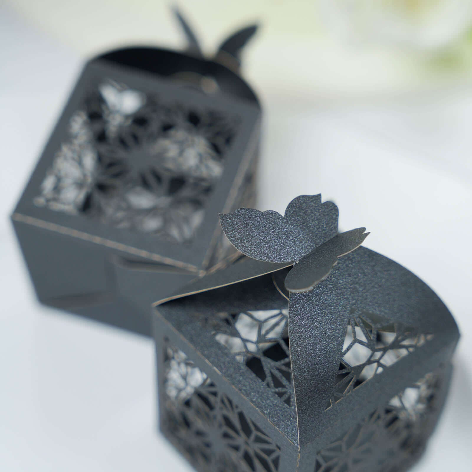 25 Pack Black Butterfly Top Laser Cut Lace Favor Candy Gift Boxes