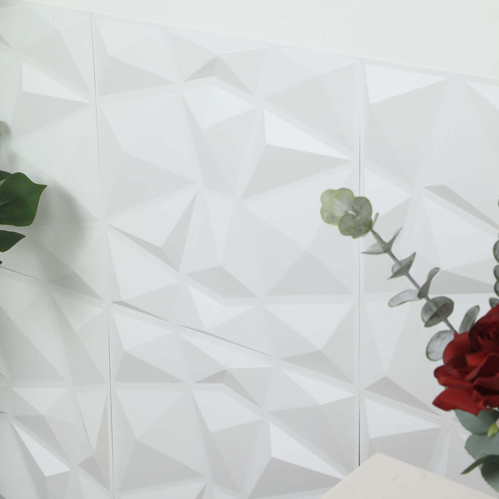 12 Pack 20x20 Matte White 3D Texture PVC Diamond Design Wall Tiles, Stick On Waterproof Wall Panels