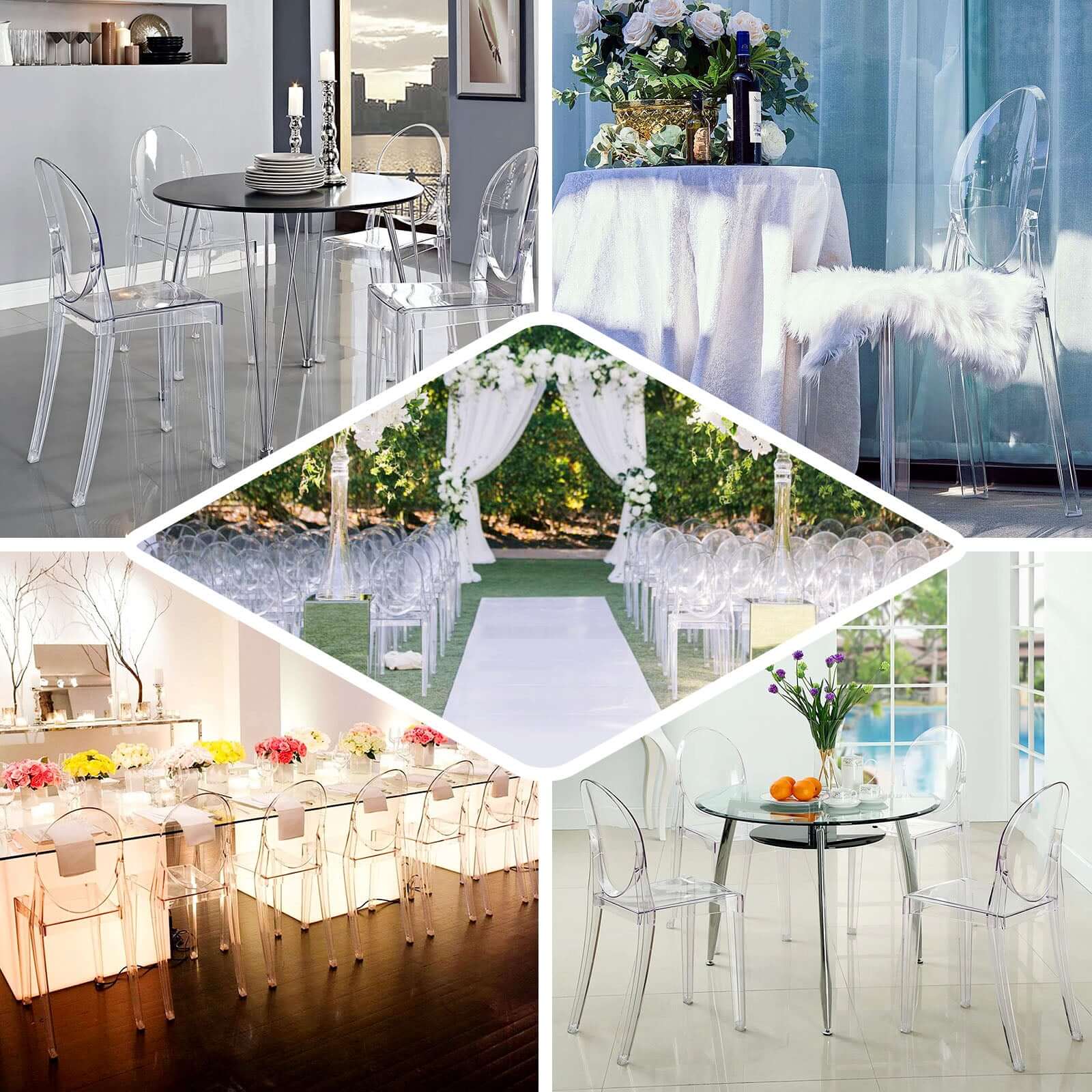 Acrylic Ghost Chair with Oval Back for Banquet Use Clear - Sleek Transparent Armless Accent Chair for Weddings & Gatherings