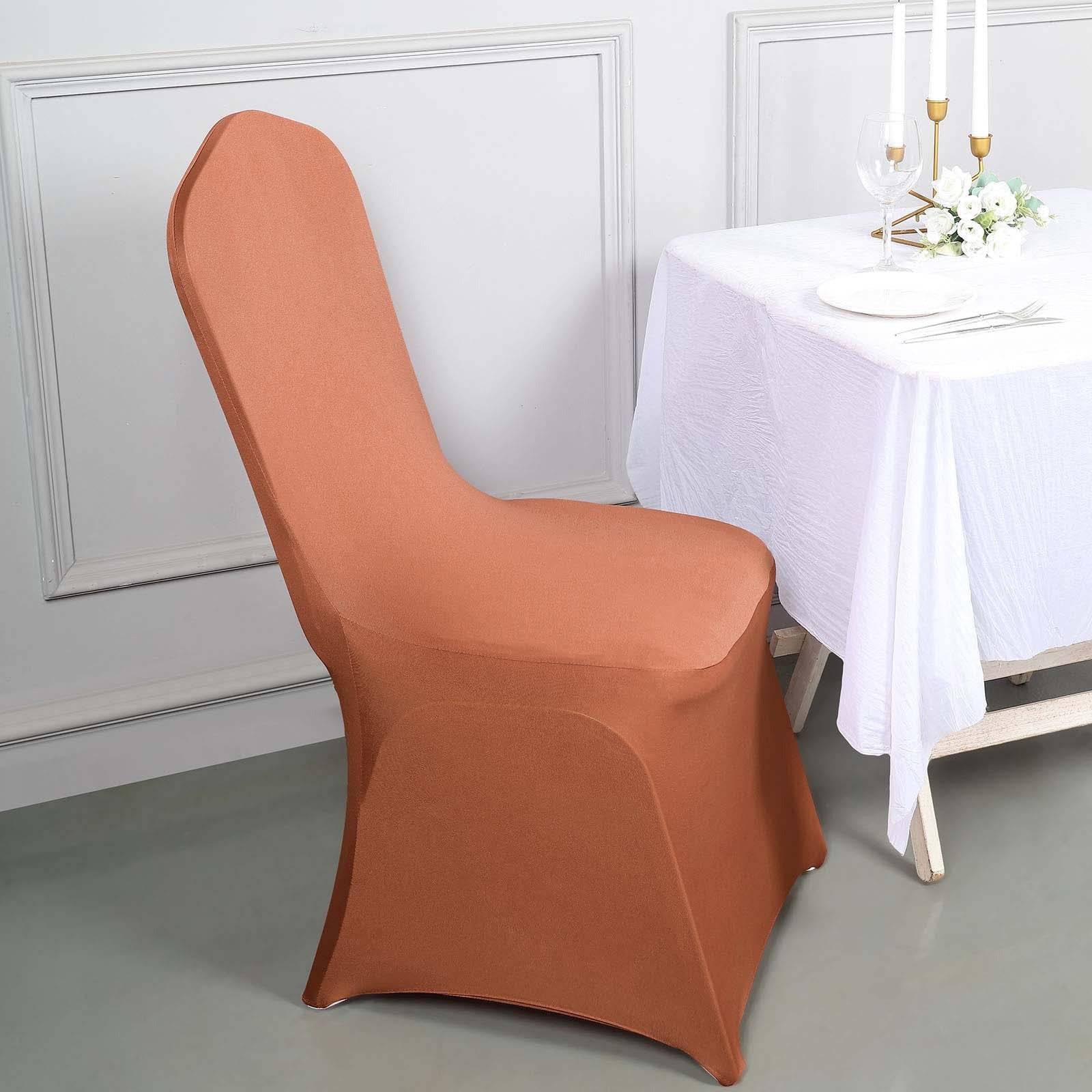 10 Pack Spandex Chair Covers for Banquet Chairs Terracotta (Rust) - Durable Reusable Stretch Slip-On Covers