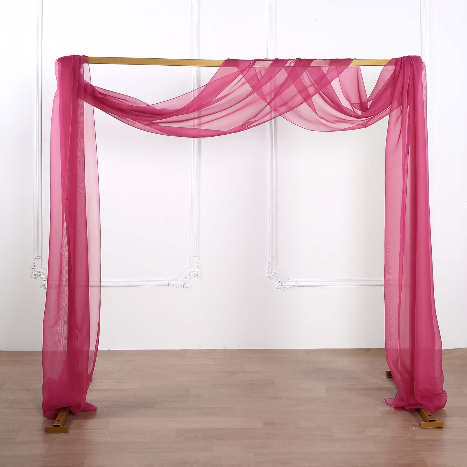 18ft Fuchsia Rose Sheer Organza Wedding Arch Drapery Fabric, Window Scarf Valance