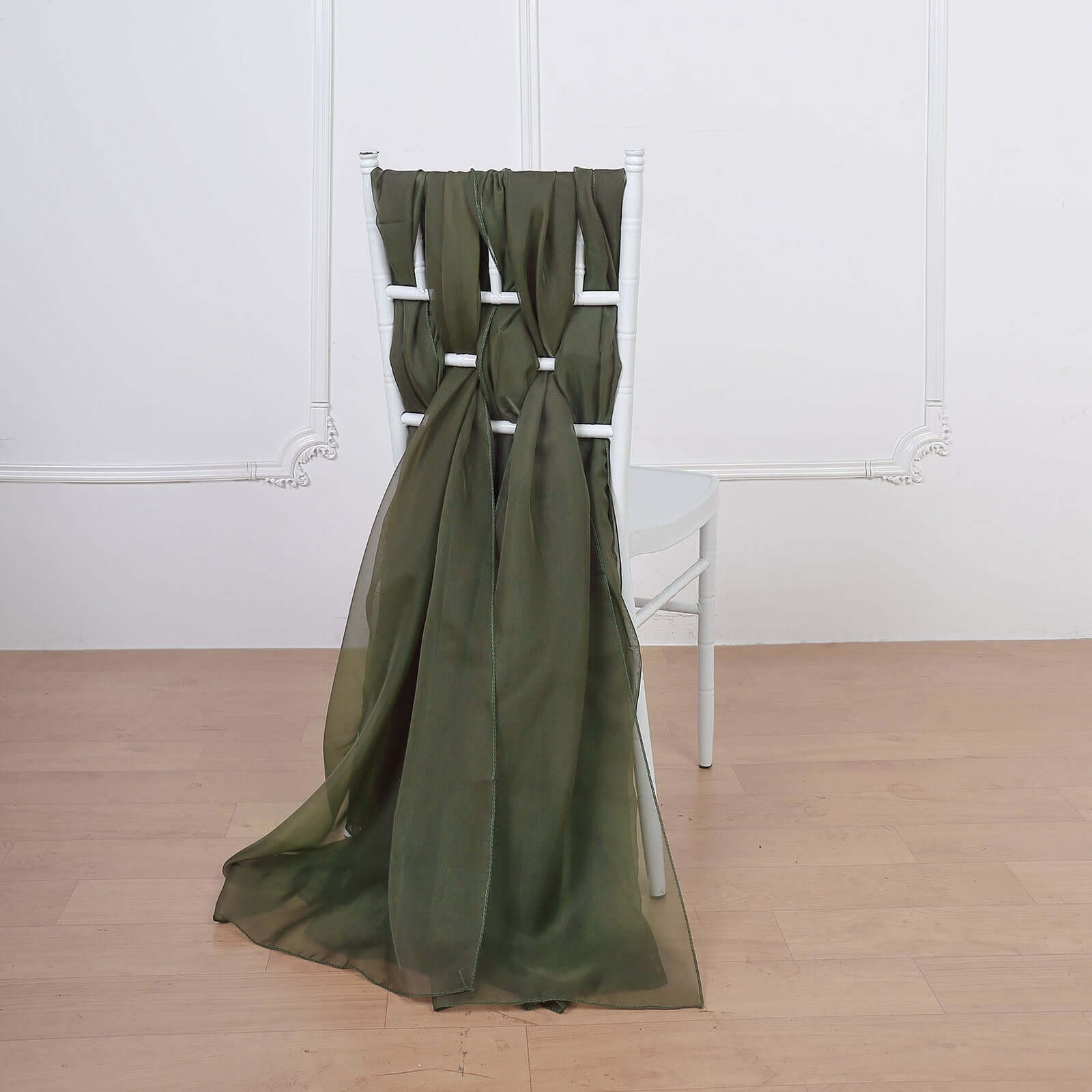 5 Pack Premium Chiffon Chair Sashes Olive Green - Soft & Lightweight Designer Chair Bows 22x78