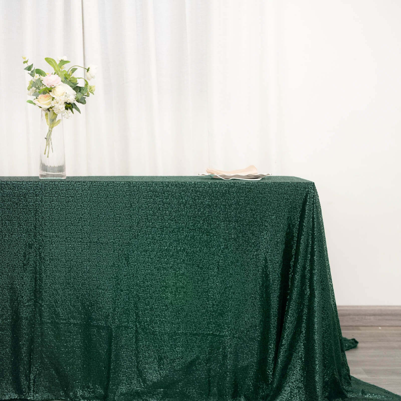 Sequin 90x132 Rectangle Tablecloth Hunter Emerald Green - Seamless Sparkly Table Cover