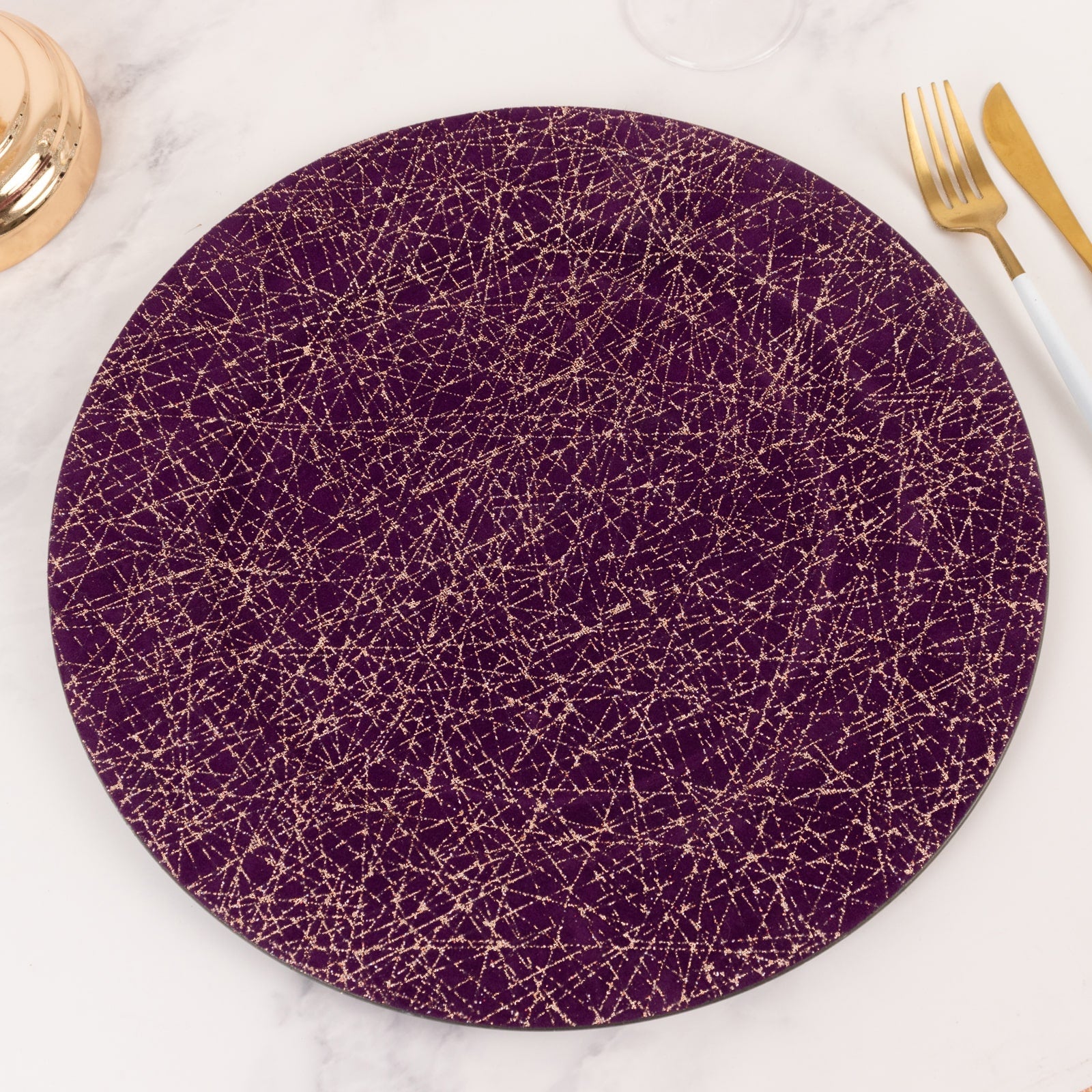 6-Pack Acrylic Round Charger Plates 13 in Purple with Gold Glitter Abstract Lines Pattern, Decorative Dinner Party Charger Tableware