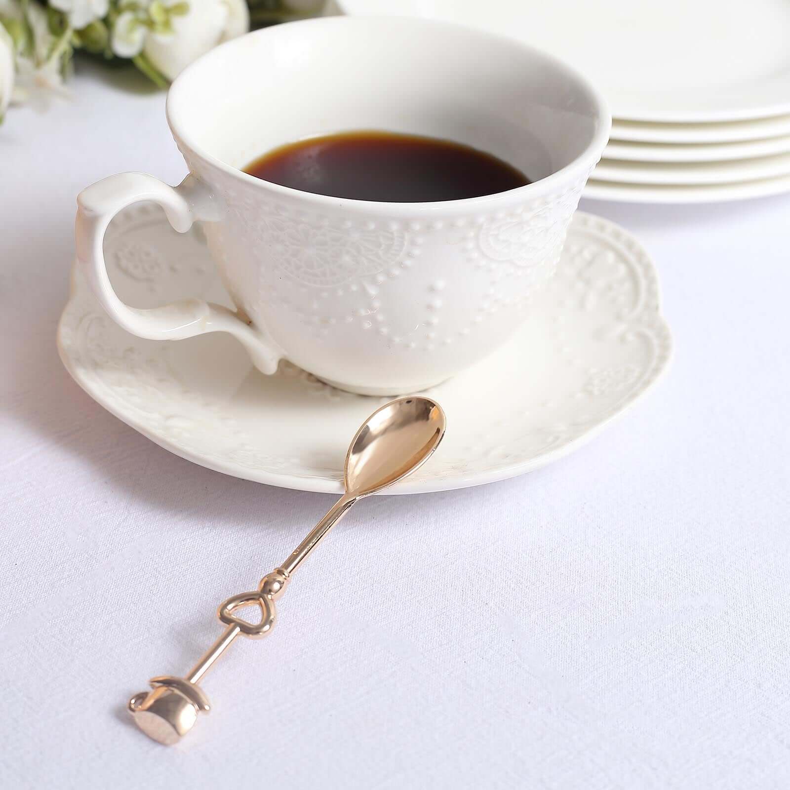 2 Pack 4 Gold Metal Couple Coffee Spoon Set Party Favors, Pre-Packed Wedding Souvenir Gift