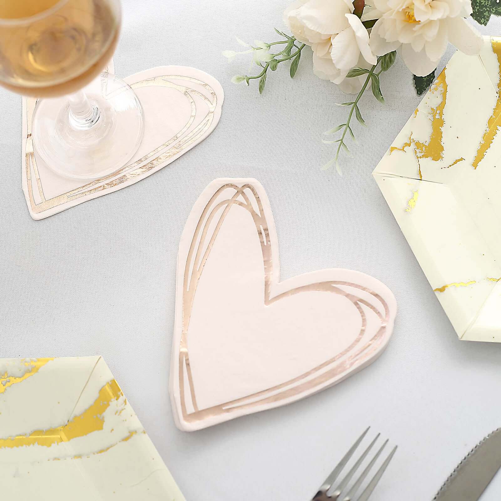 20-Pack Paper Cocktail Napkins with Heart Shape Rose Gold - Stylish Disposable Napkins for Events