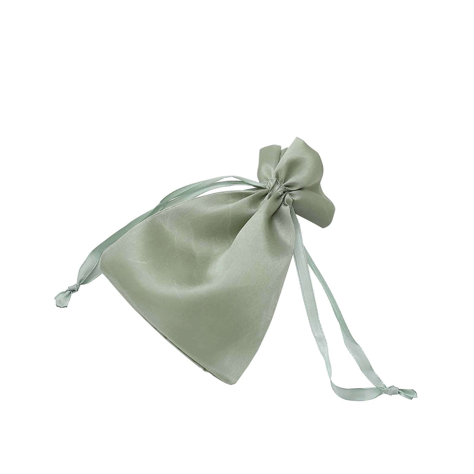 12 Pack 4x6 Sage Green Satin Drawstring Wedding Party Favor Gift Bags