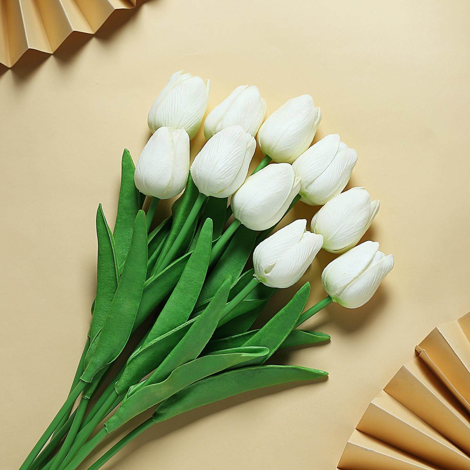 10 Stems 13 White Real Touch Artificial Foam Tulip Flower Bouquets