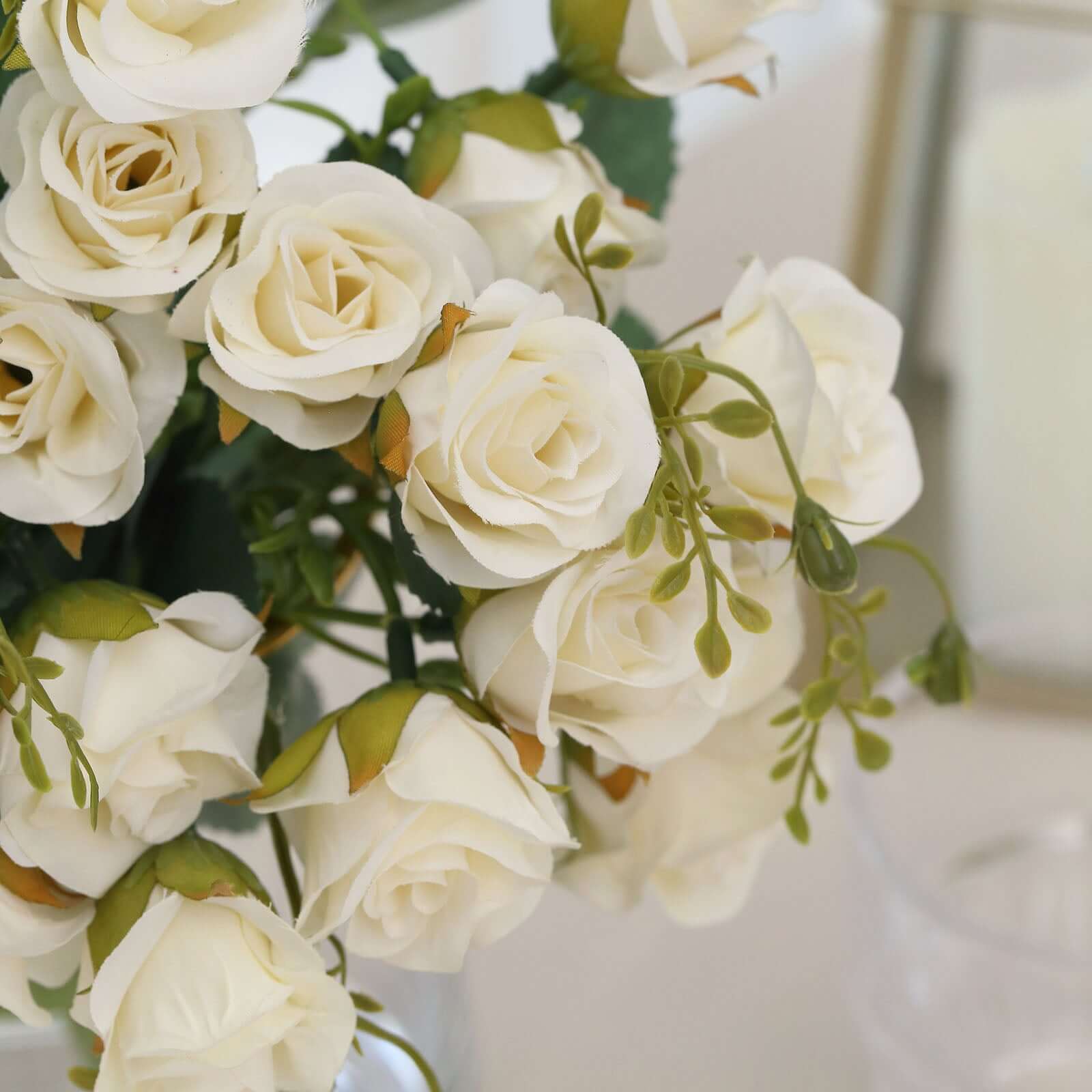 2 Pack 12 Ivory Artificial Open Rose Flower Arrangements, Small Faux Floral Bouquets