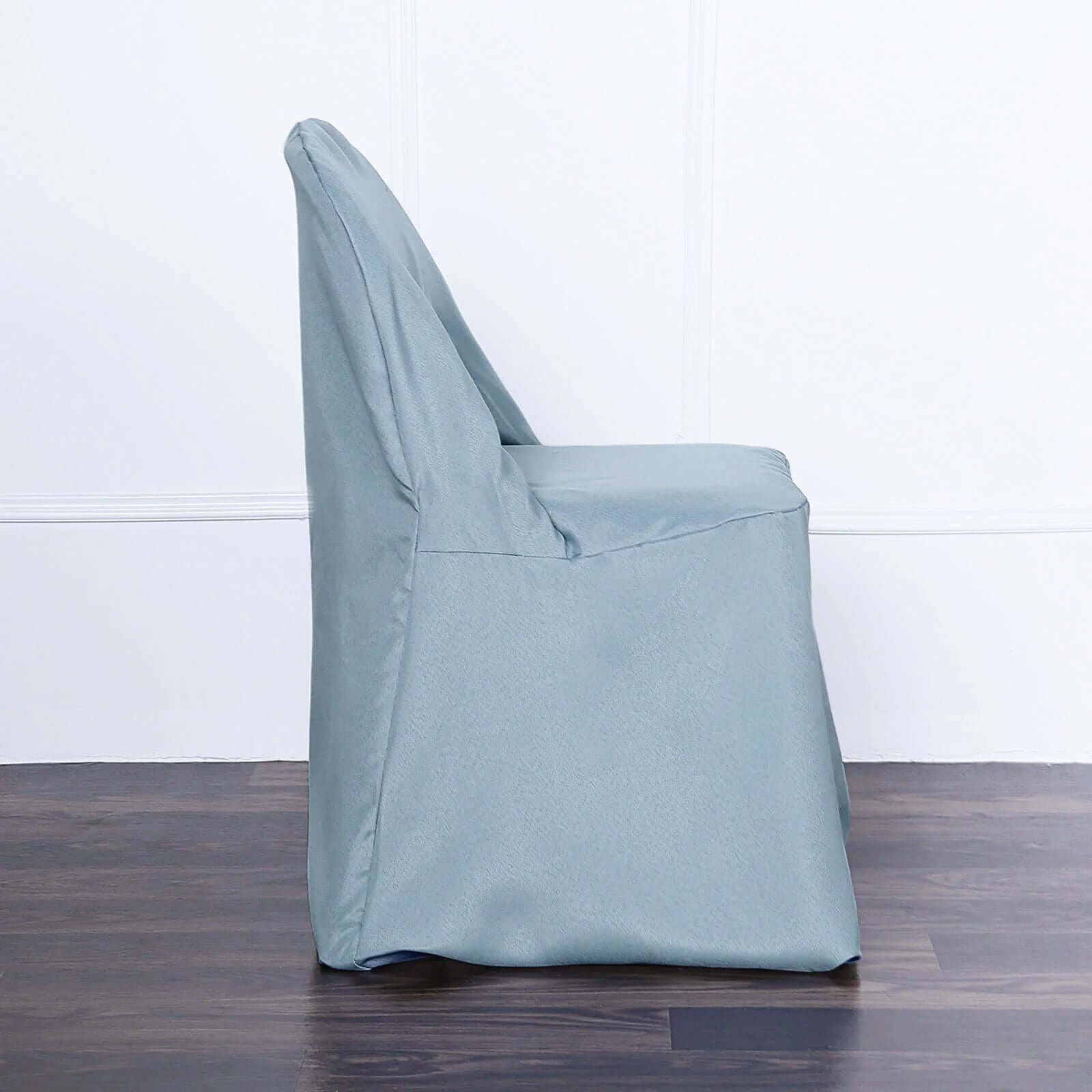 10 Pack Polyester Chair Covers for Folding Chairs Dusty Blue - Wrinkle-Free Stain-Resistant Slip-On Slipcovers