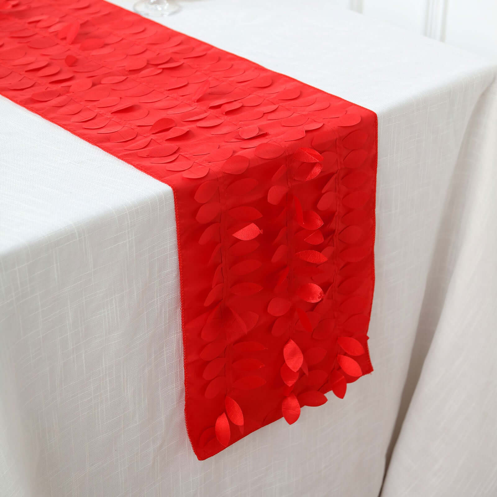 Taffeta Fabric 12x108 Table Runner Red - 3D Leaf Petal Design