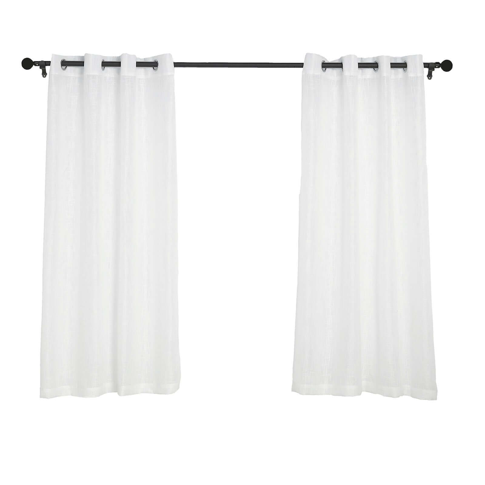 2 Pack Handmade White Faux Linen Curtains 52x64, Curtain Panels With Chrome Grommets