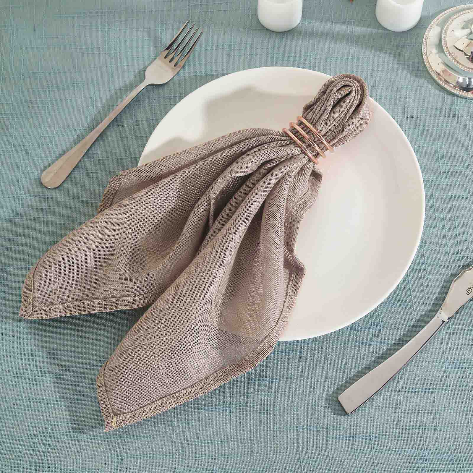 5 Pack Faux Linen 20x20 Napkins Taupe - Slubby Textured & Wrinkle Resistant Cloth Napkins