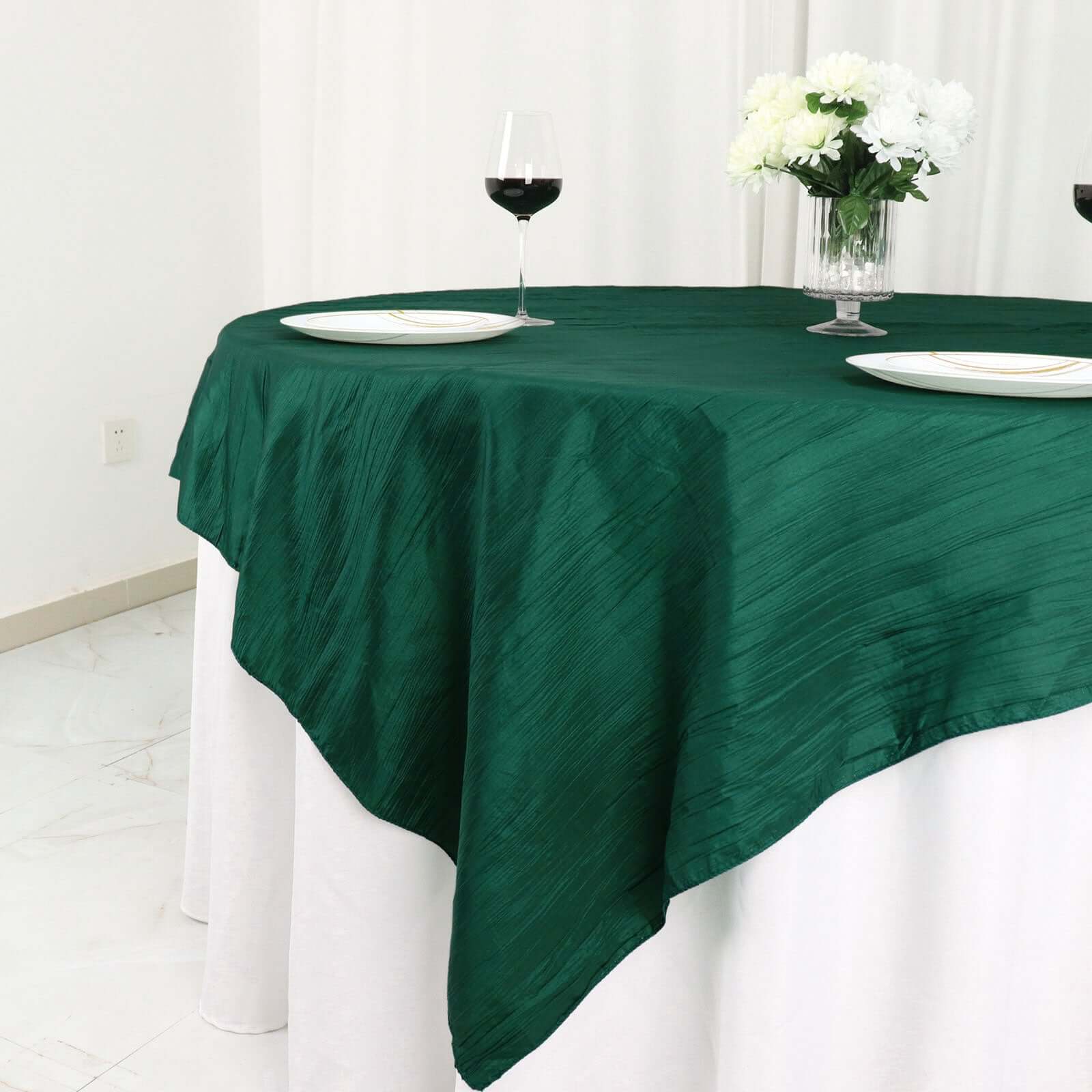 Taffeta 72x72 Table Overlay Square Tablecloth Hunter Emerald Green - Accordion Crinkle Table Cover