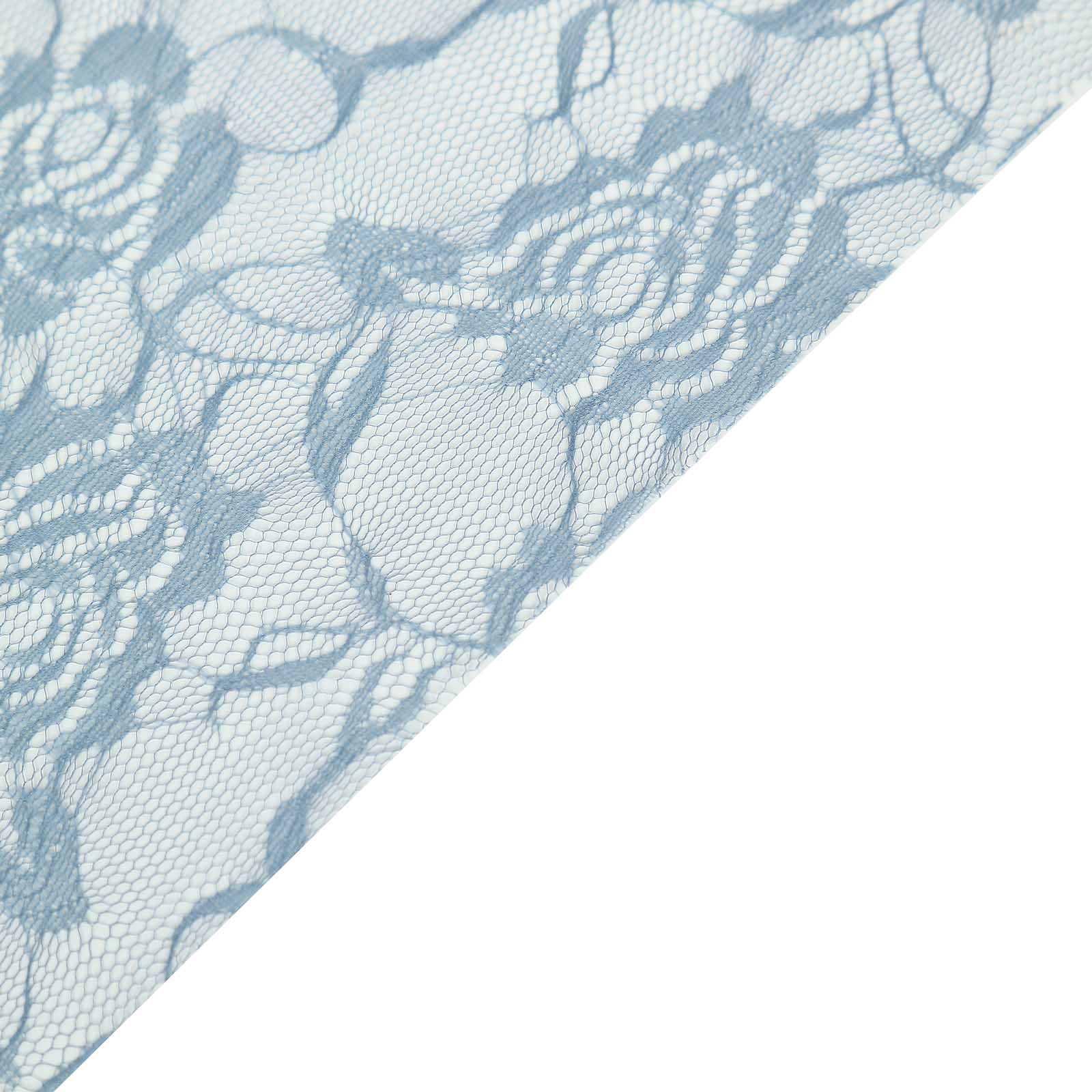 Lace 12x108 Table Runner Dusty Blue - Vintage Rose Pattern Table Decor