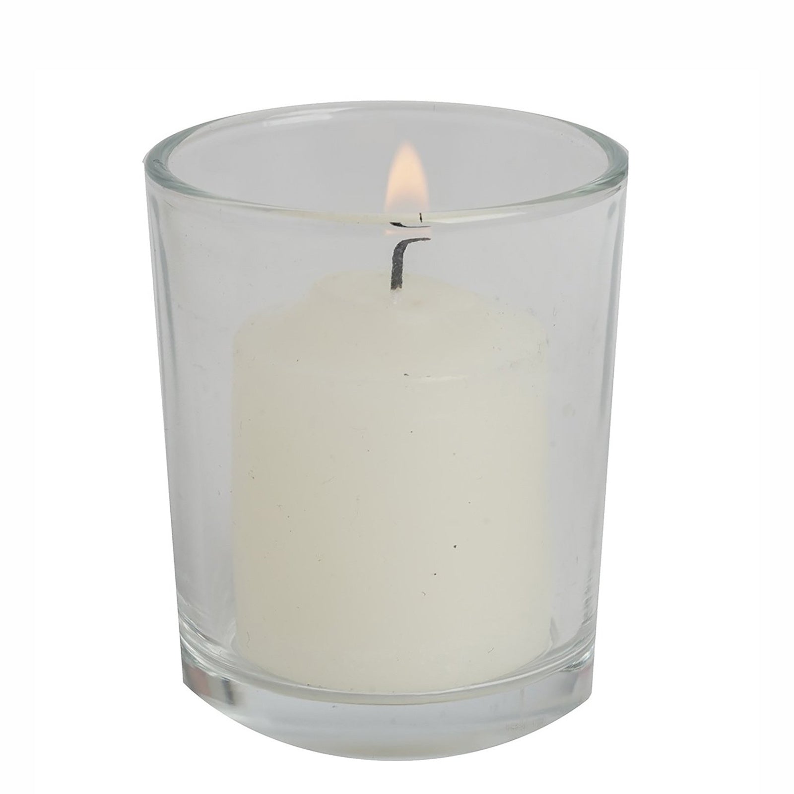 12 Pack Ivory Votive Candle and Clear Glass Votive Holder Candle Set