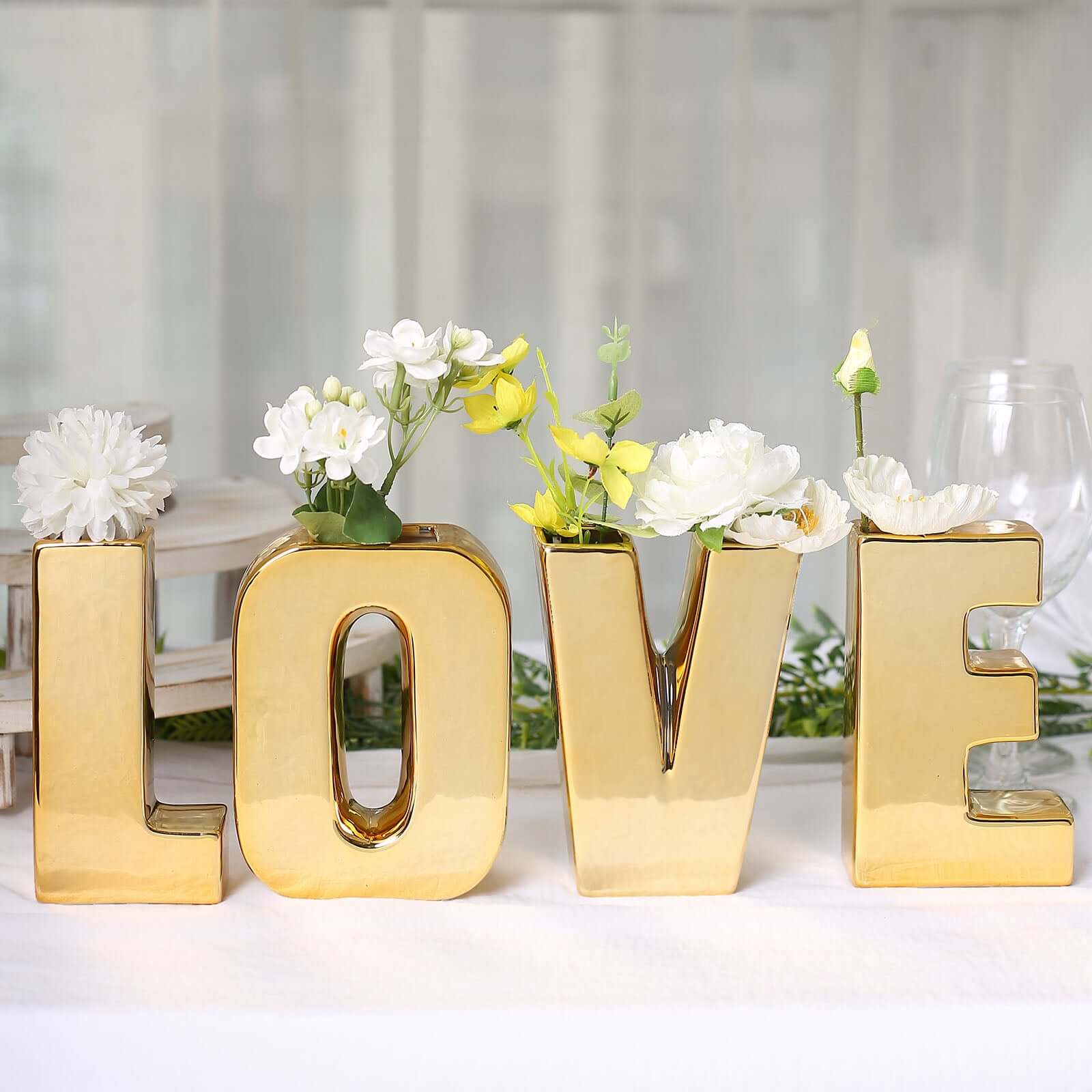 Shiny Ceramic Vase Letter L Gold Plated - Chic Bud Planter Pot for Events & Decor 6