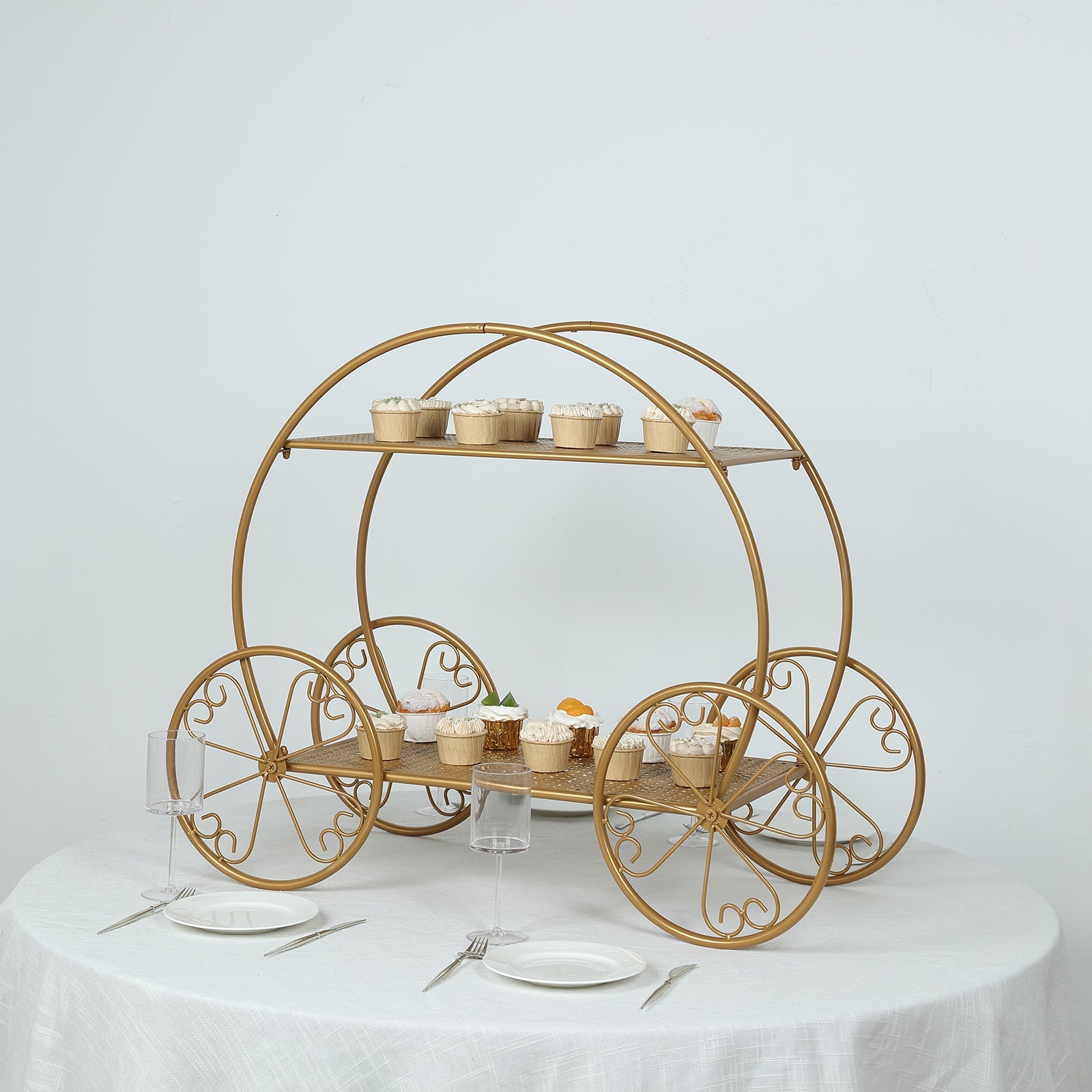 2-Tier Metal Cupcake Stand Gold - Giant Enchanting Cinderella Carriage-Inspired Pumpkin Coach Centerpiece Dessert Display Stand for Pastries & Party Favors 28