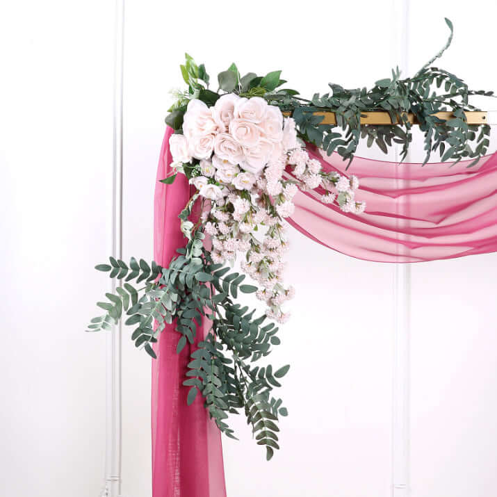 18ft Fuchsia Rose Sheer Organza Wedding Arch Drapery Fabric, Window Scarf Valance