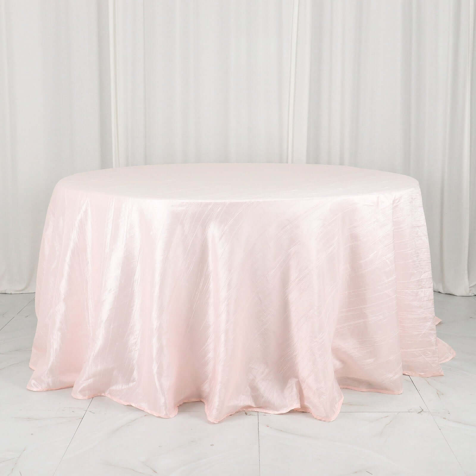 Taffeta 132 Round Tablecloth Blush - Seamless Accordion Crinkle Table Cover