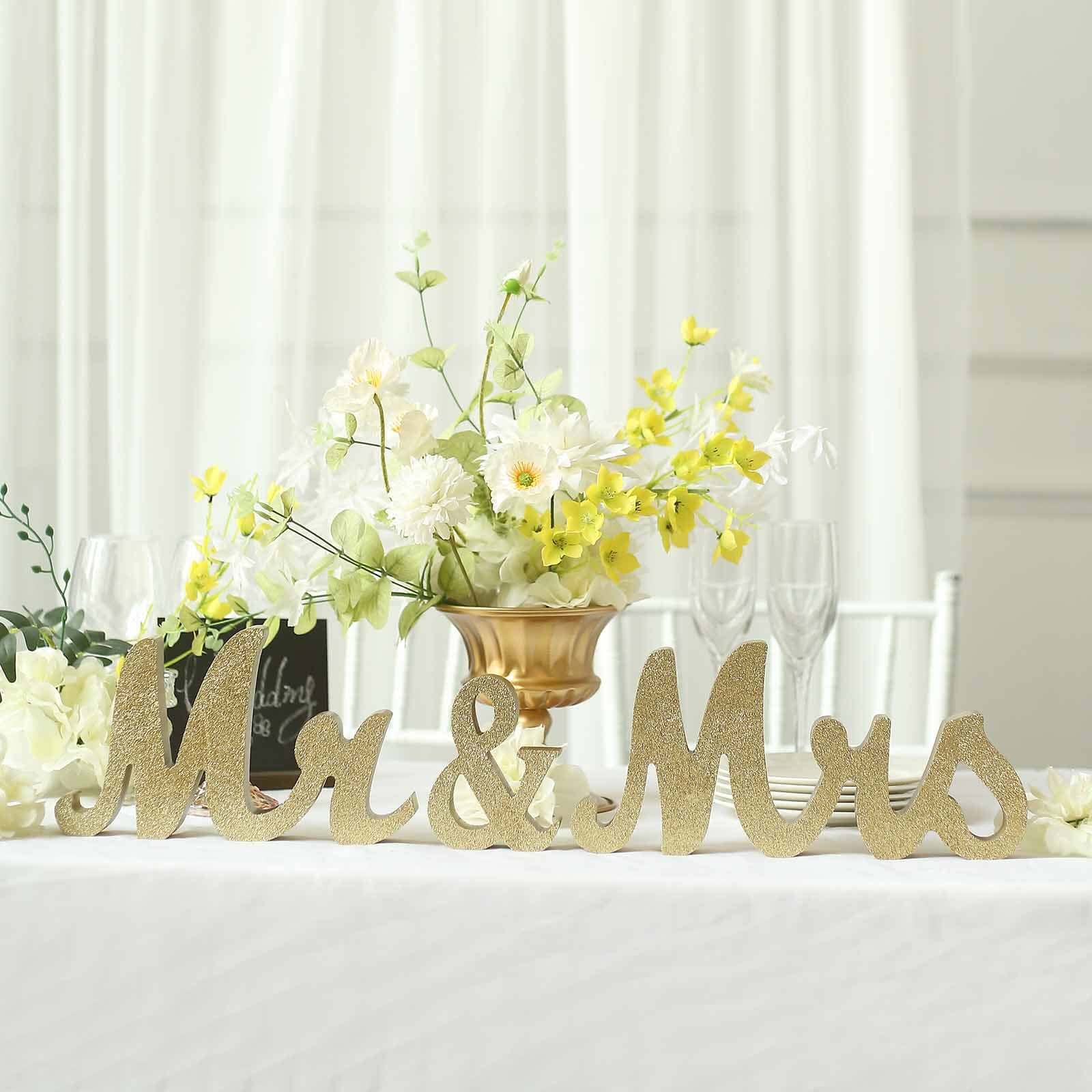 Wooden Mr & Mrs Freestanding Letters Gold Glittered - Rustic Glam Wedding Table Display Signs