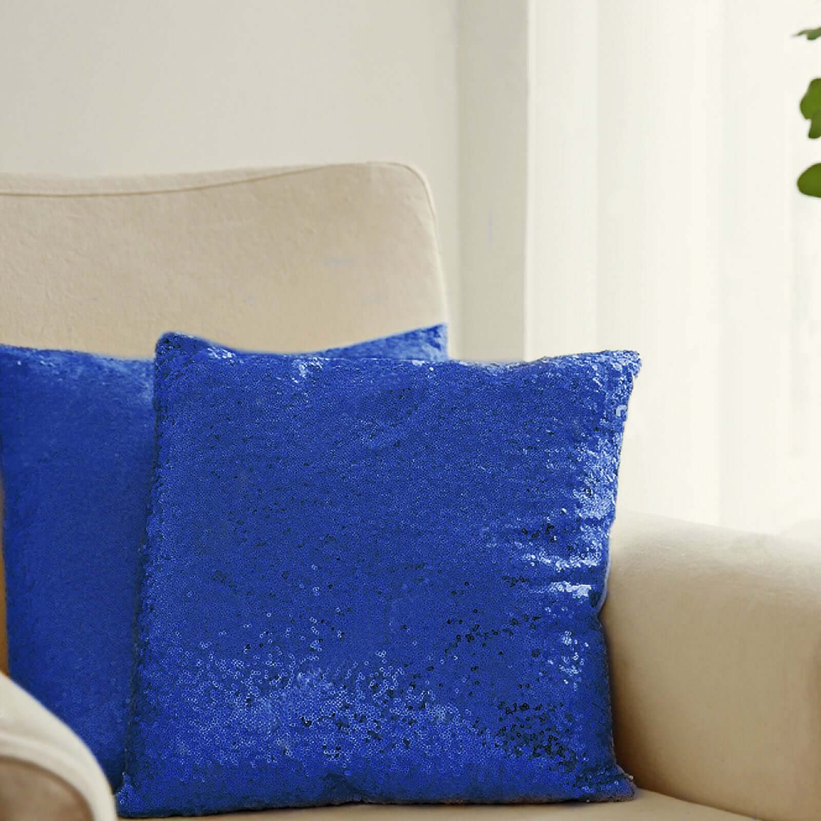 2 Pack 18x18 Sequin Throw Pillow Cover, Decorative Cushion Case - Square Royal Blue Sequin