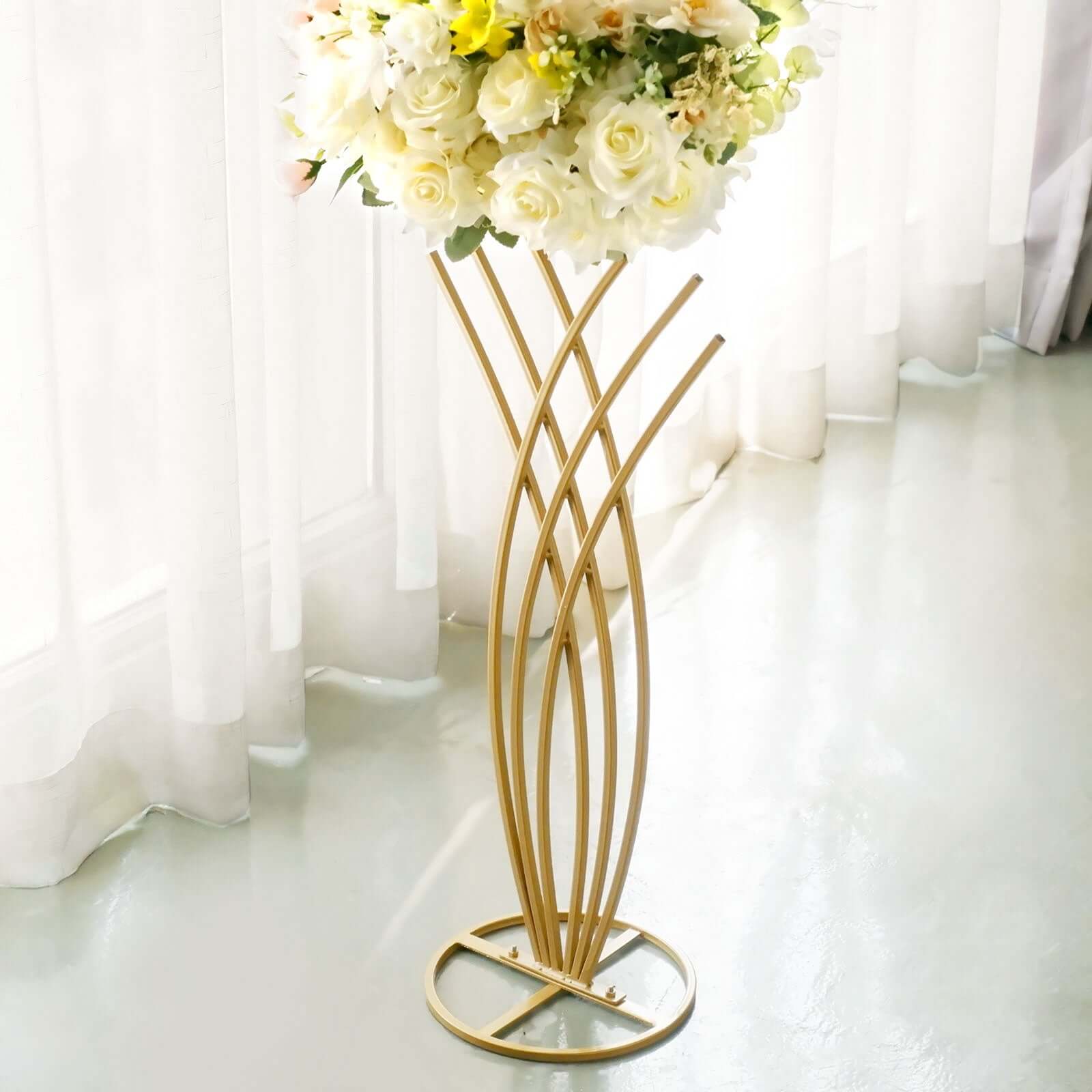 Metal Table Centerpiece Gold Mermaid Tail Design - Wedding Floral Display Flower Frame Stand 2ft