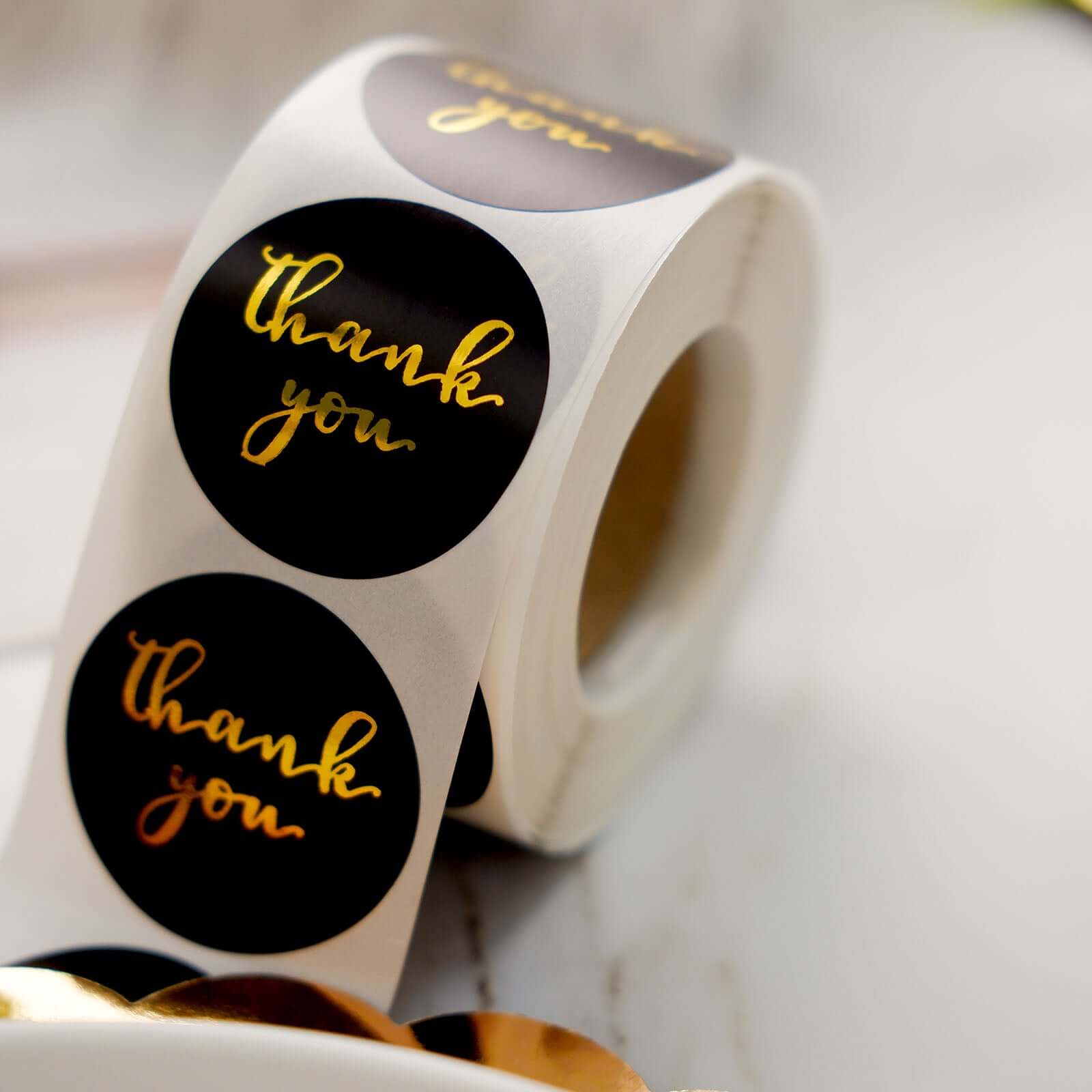 500Pcs 1.5 Thank You Gold Foil Text On Black Stickers Roll Décor Labels and Seals for DIY Envelope - Round