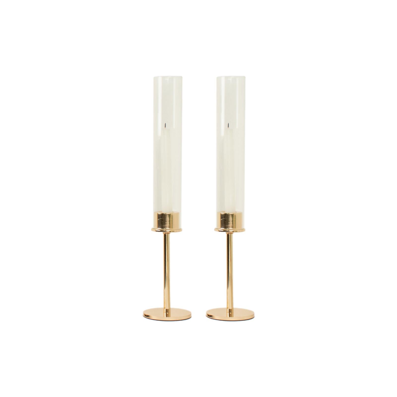 2-Pack Gold Metal Taper Candlestick Holders, Clear Glass Hurricane Candle Stands With Chimney Candle Shades 16