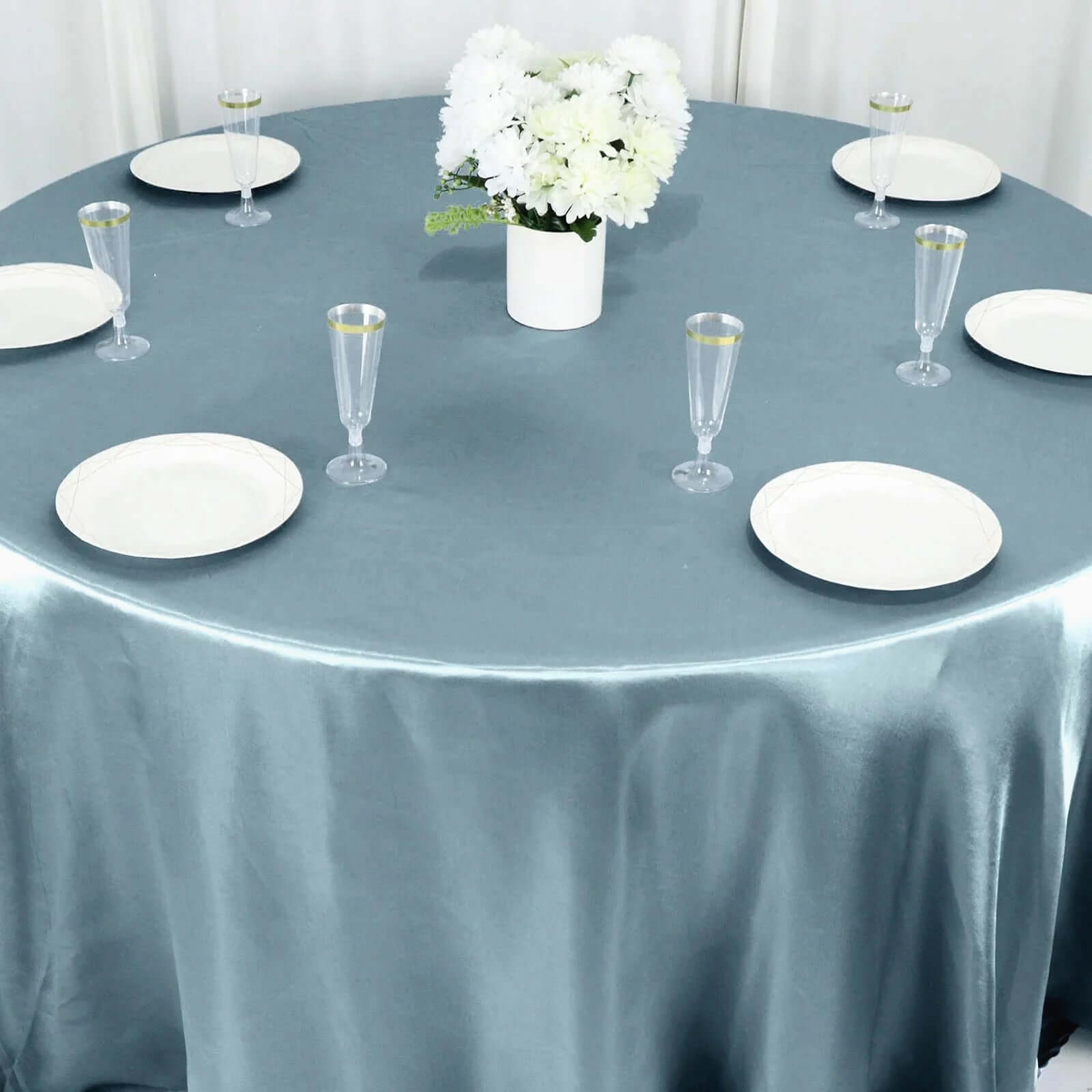 Satin 132 Round Tablecloth Dusty Blue - Stylish Seamless Table Cover