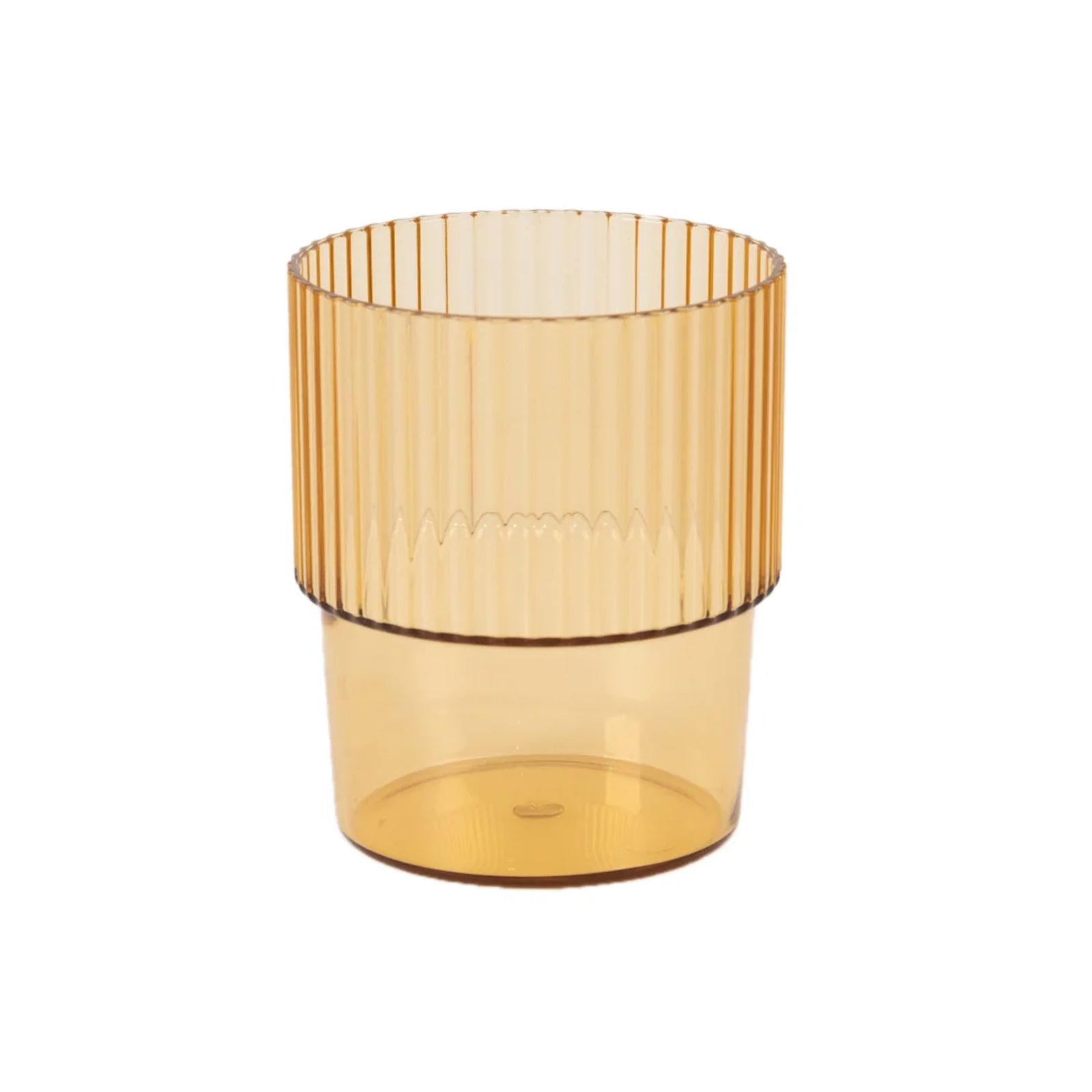 12-Pack Plastic Short Drinking Glasses Amber Gold Ribbed Pattern Stackable - Reusable Tumblers 7oz