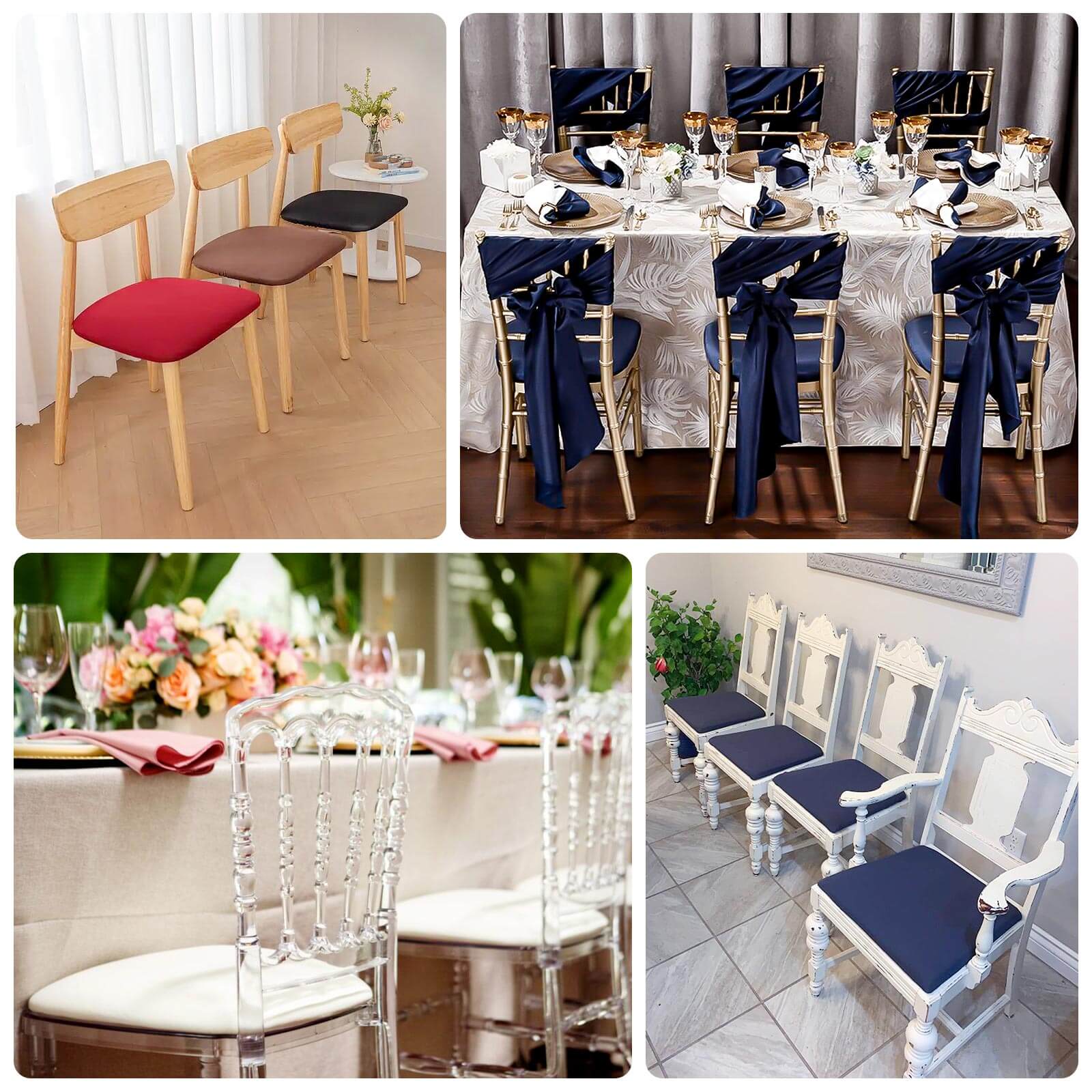 5 Pack Spandex Seat Pad Slipcovers for Chiavari Chairs Charcoal Gray - Washable Stretch Fitted Design for Dining Chairs