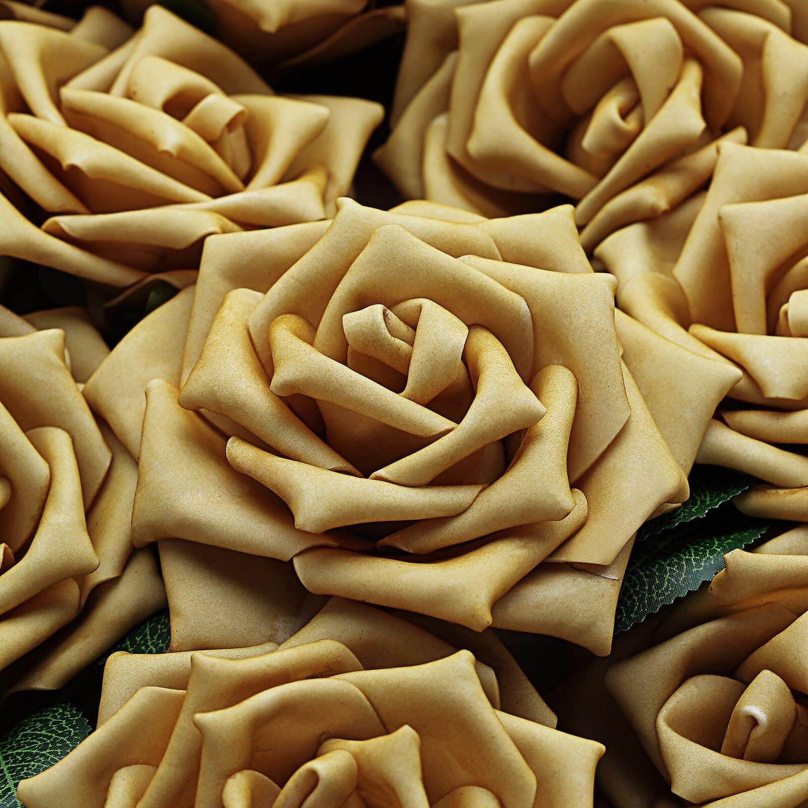 24 Roses 5 Gold Artificial Foam Flowers With Stem Wire and Leaves