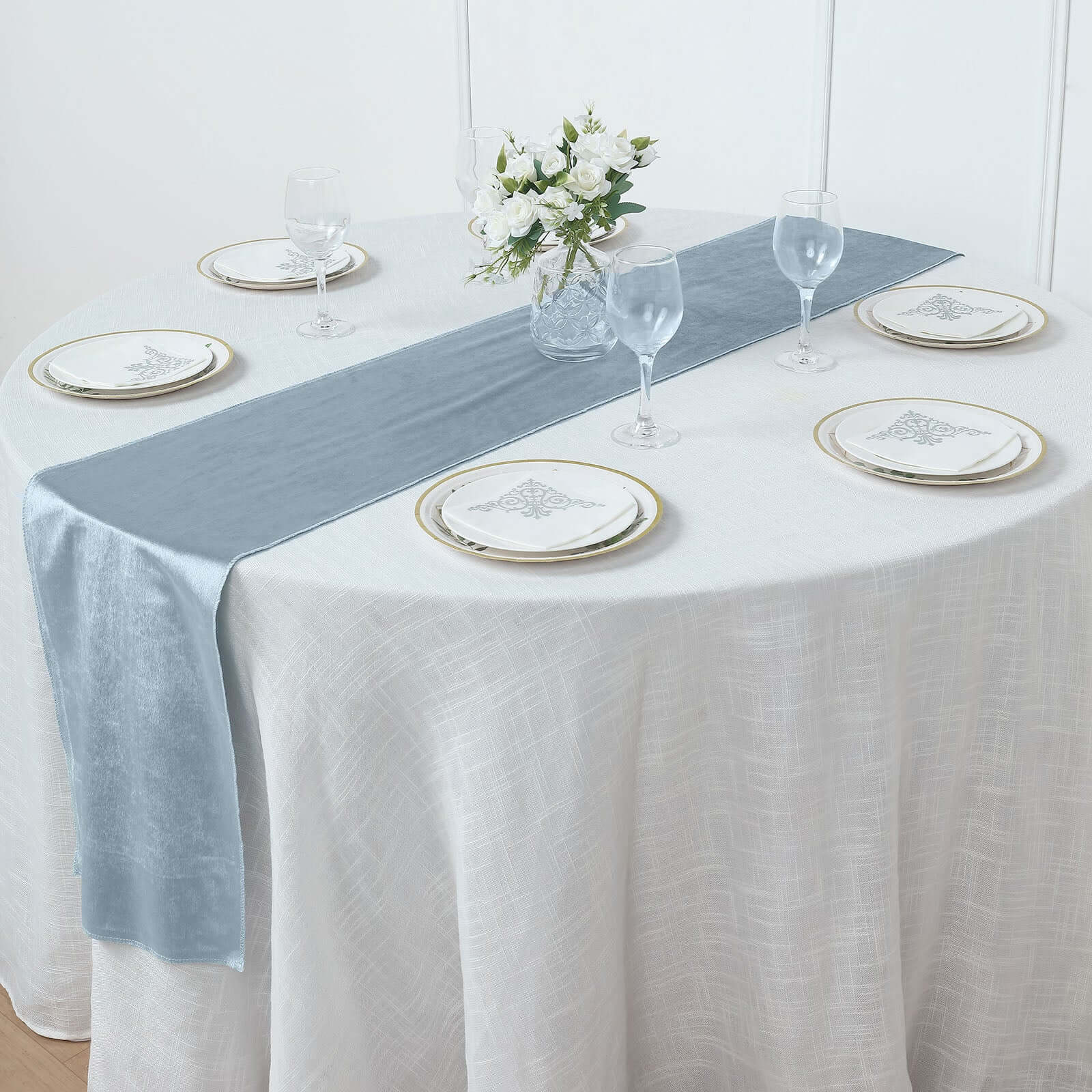 Premium Velvet 12x108 Table Runner Dusty Blue - Sheen Finish Reusable Table Decor