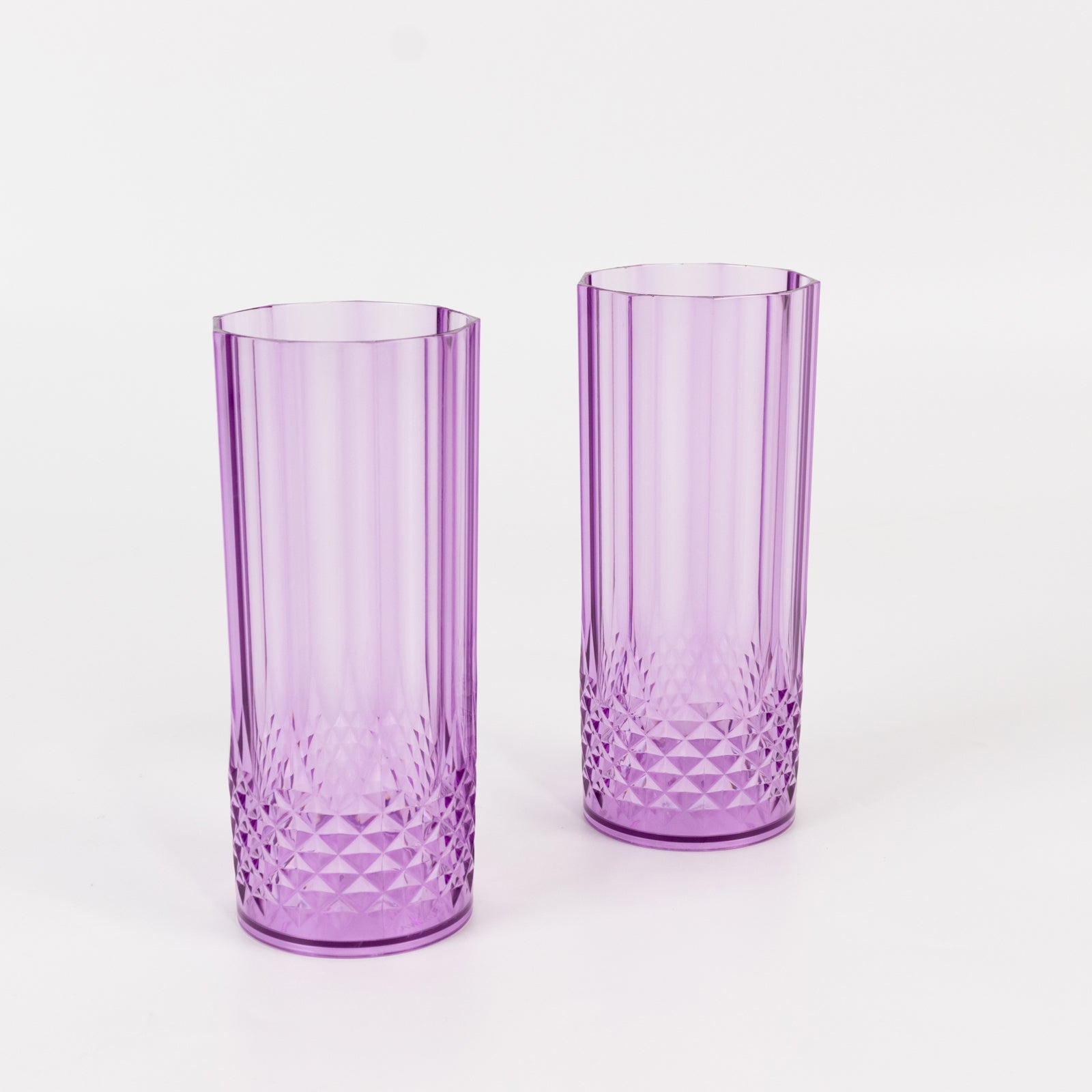 6-Pack Plastic Cocktail Tumblers Purple Transparent Crystal Cut Style - Shatterproof Highball Glasses 14oz