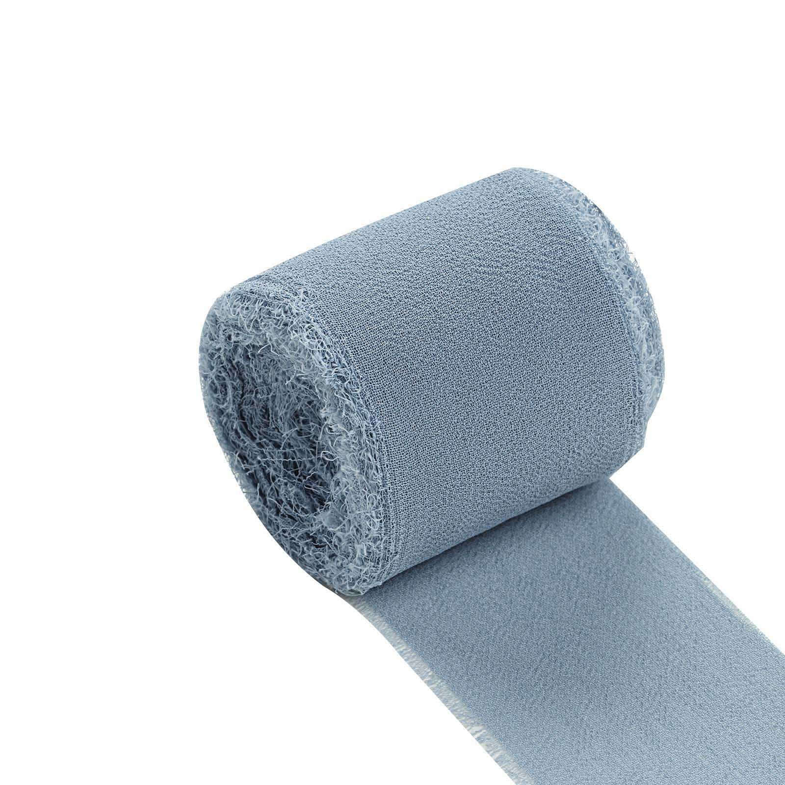 2 Pack 6yd Dusty Blue Silk-Like Chiffon Linen Ribbon Roll For Bouquets, Wedding Invitations Gift Wrapping