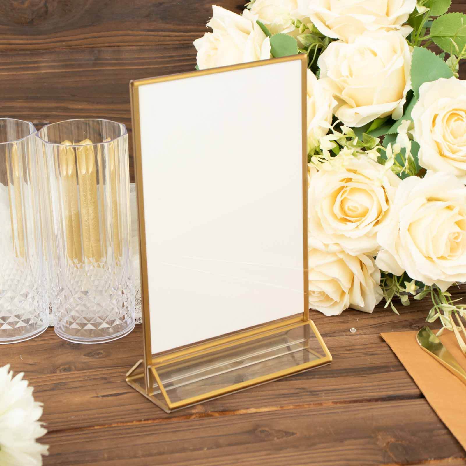 6-Pack Gold Frame Acrylic Table Sign Holders Double-Sided Display for Numbers and Menus - Perfect for Weddings 5x9