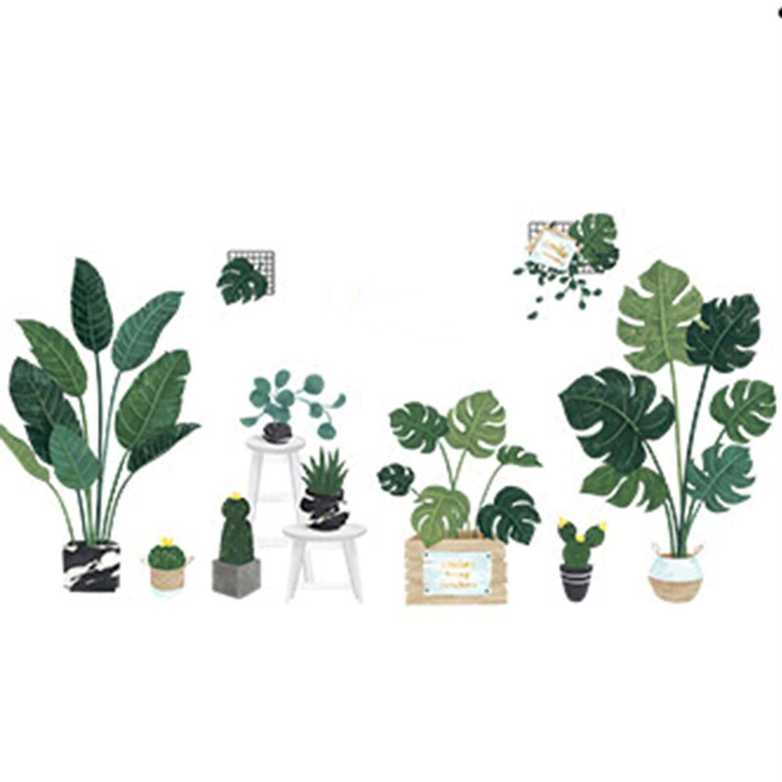 Green Tropical Potted Plants Planters Wall Decals, Peel and Stick Decor Stickers