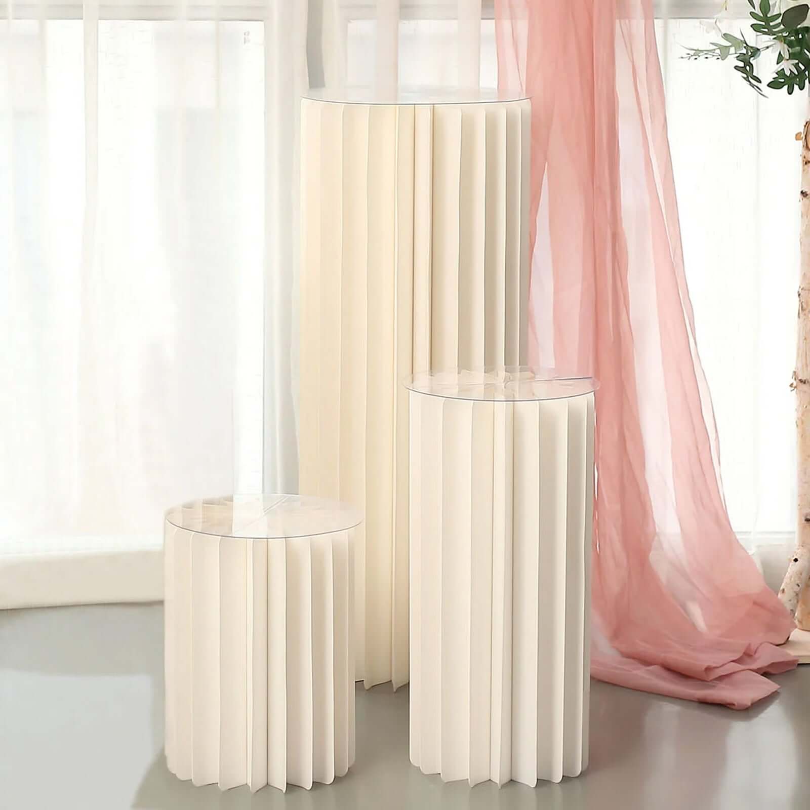 24 Ivory Cylinder Display Column Stand, Pillar Pedestal Stand With Top Plate