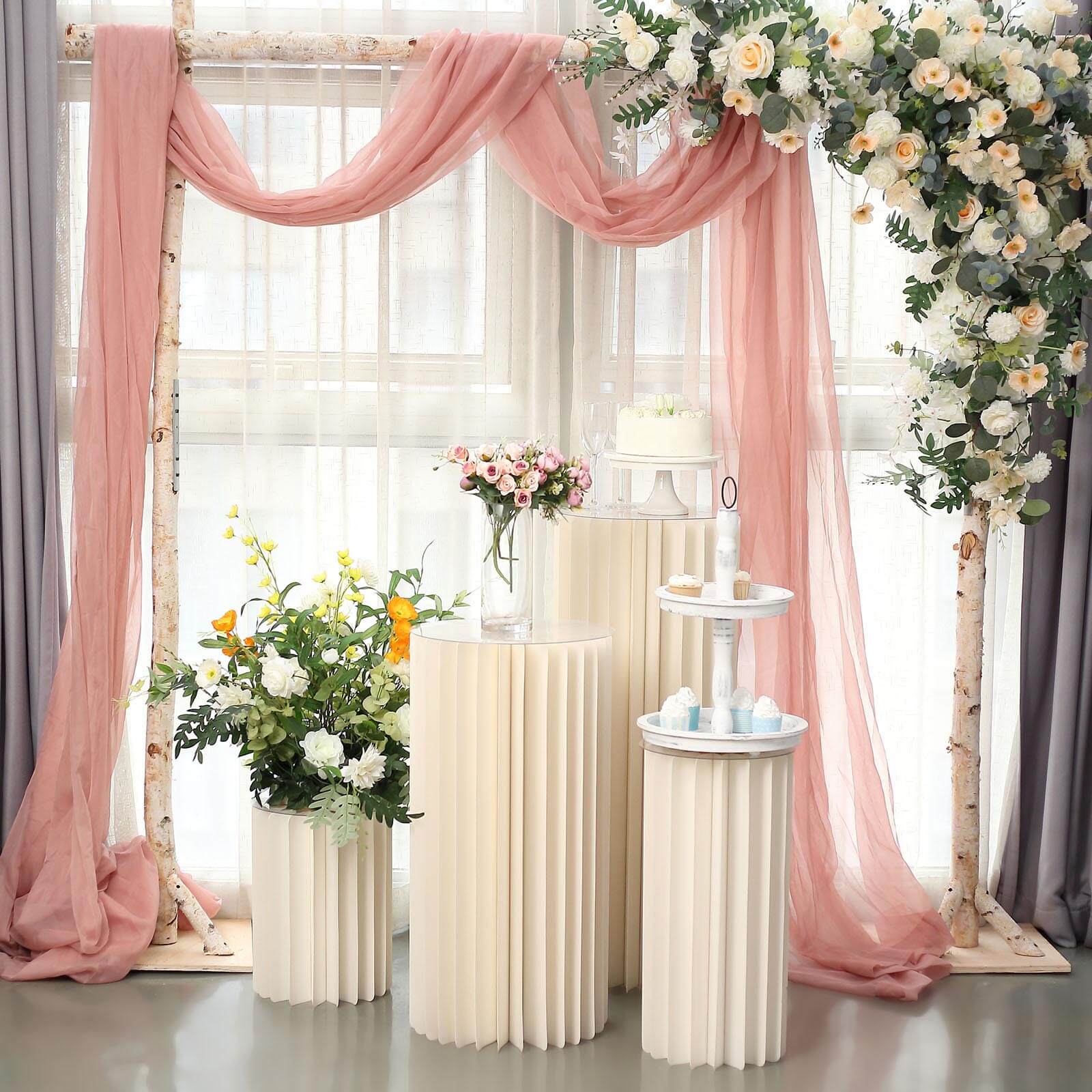 24 Ivory Cylinder Display Column Stand, Pillar Pedestal Stand With Top Plate