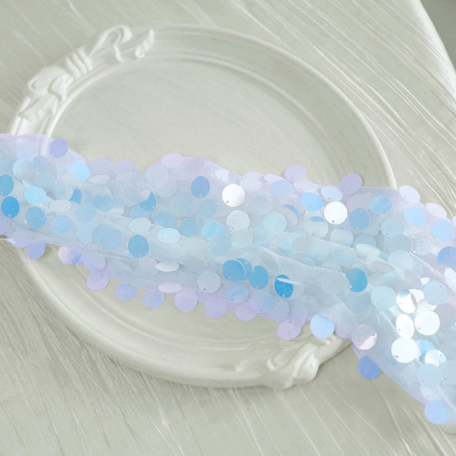 Big Payette Sequin 13x108 Table Runner Iridescent Blue - Dazzling Design