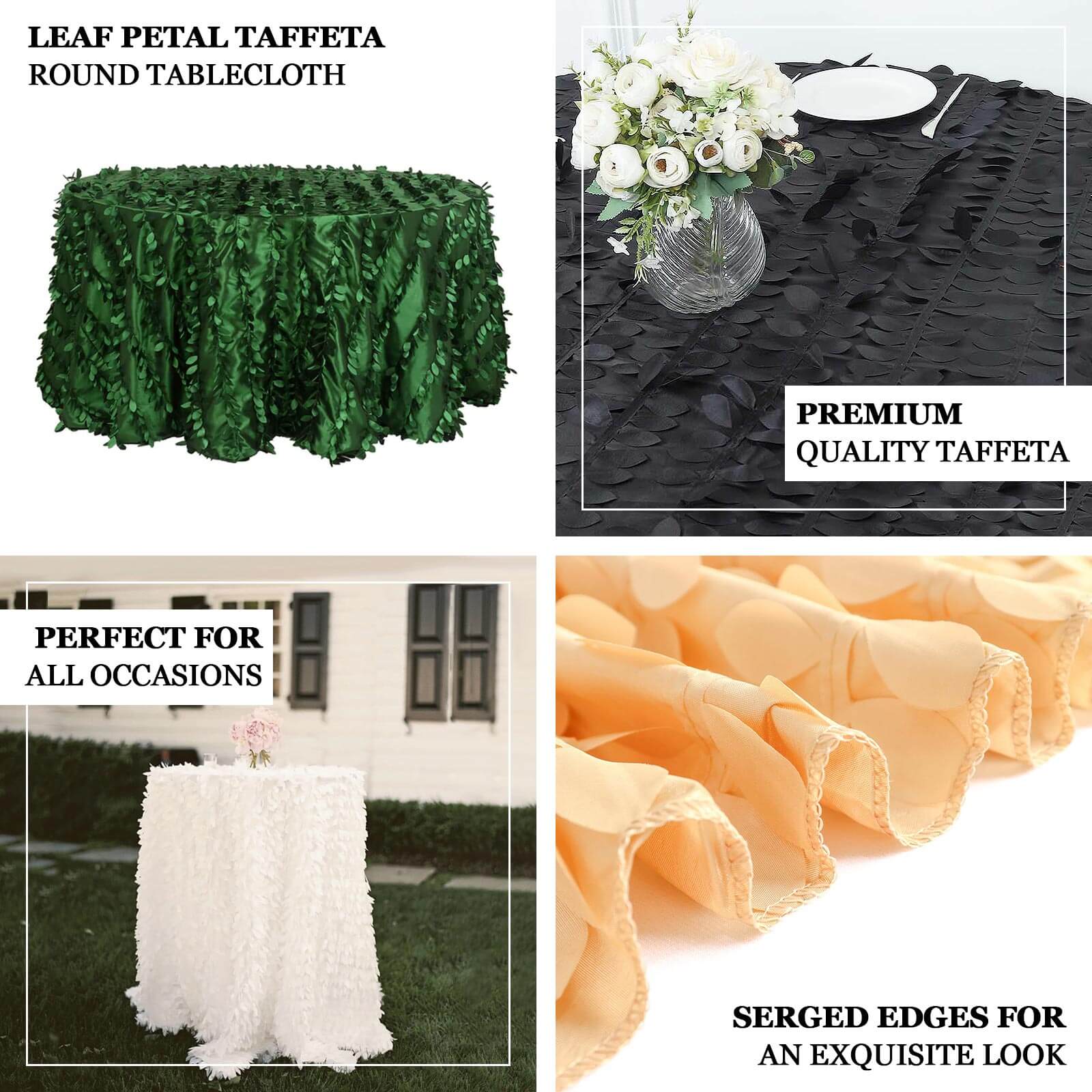 Taffeta 120 Round Tablecloth Champagne 3D | 3D Leaf Petal Design Seamless Table Cover