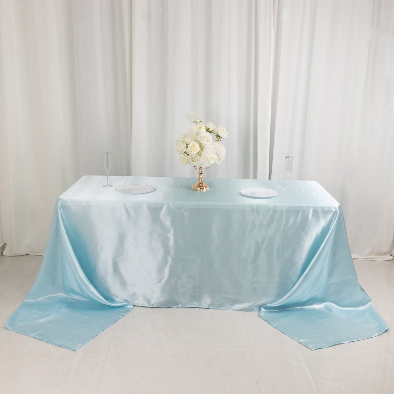 Satin Rectangular 90x156 Tablecloth Light Blue - Seamless Table Cover