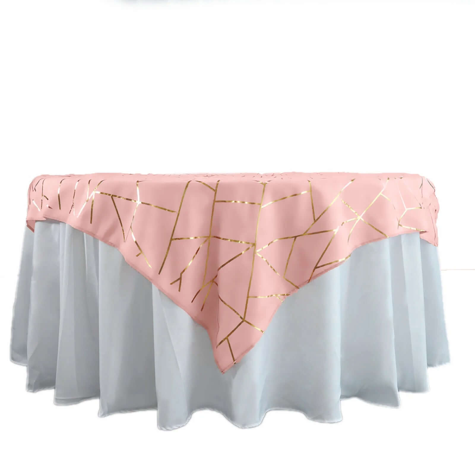 Polyester 54x54 Table Overlay Square Tablecloth Dusty Rose with Gold Foil Geometric Pattern - Wrinkle-Resistant & Durable Table Topper