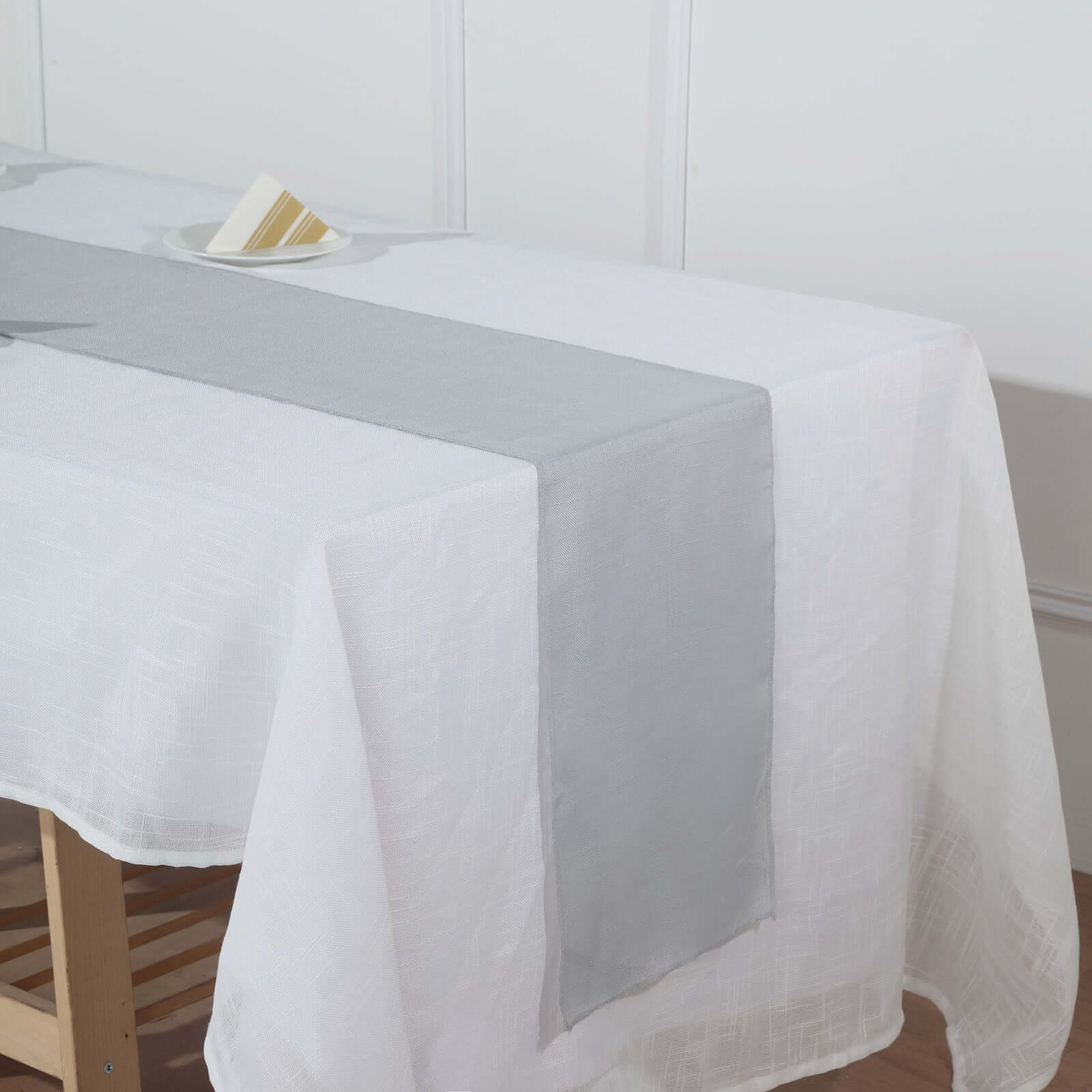 Faux Linen 12x108 Table Runner Silver - Slubby Textured & Wrinkle Resistant Table Decor