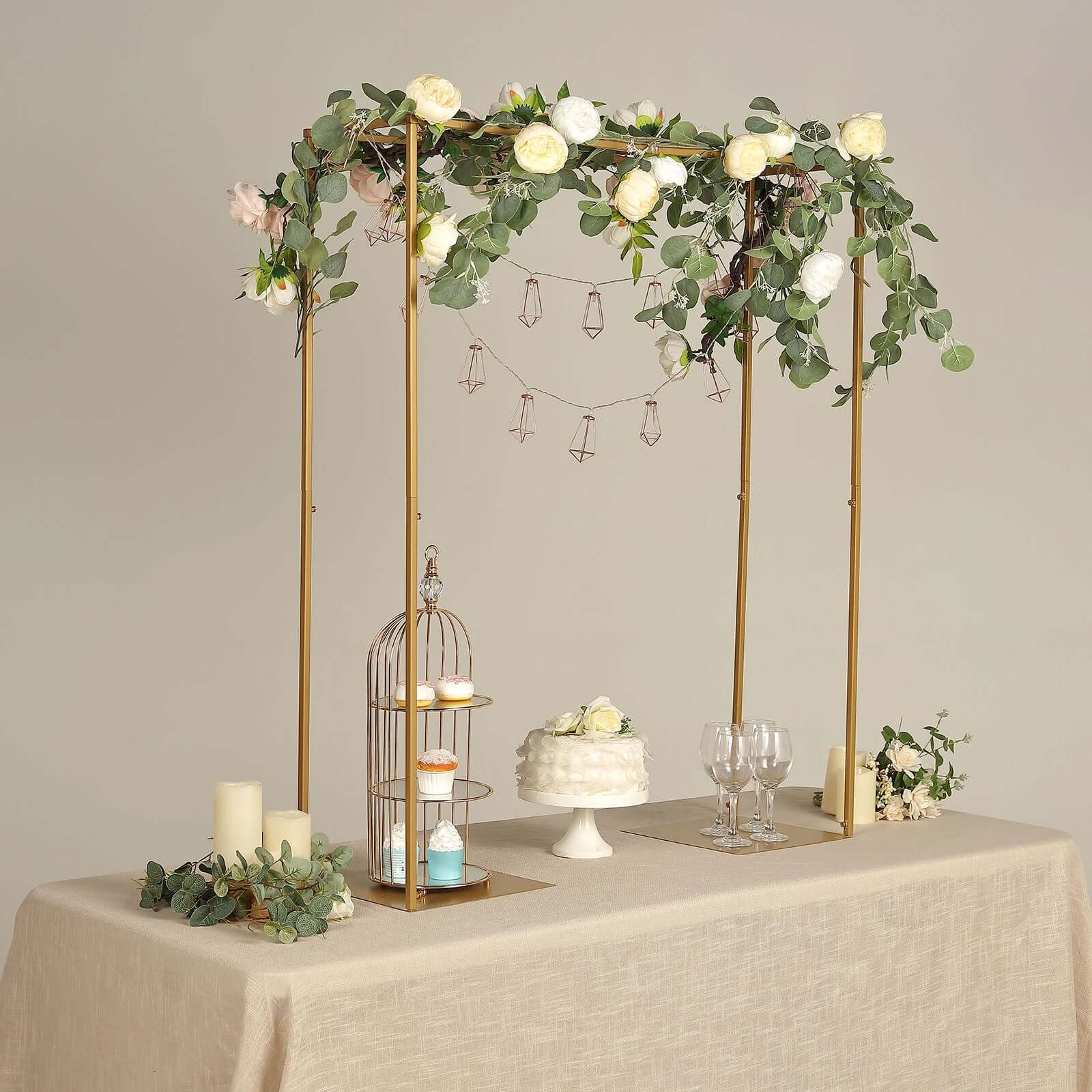 Adjustable Flower Arch Gold Metal Over-The-Table Frame - Wedding Display 48 Tall