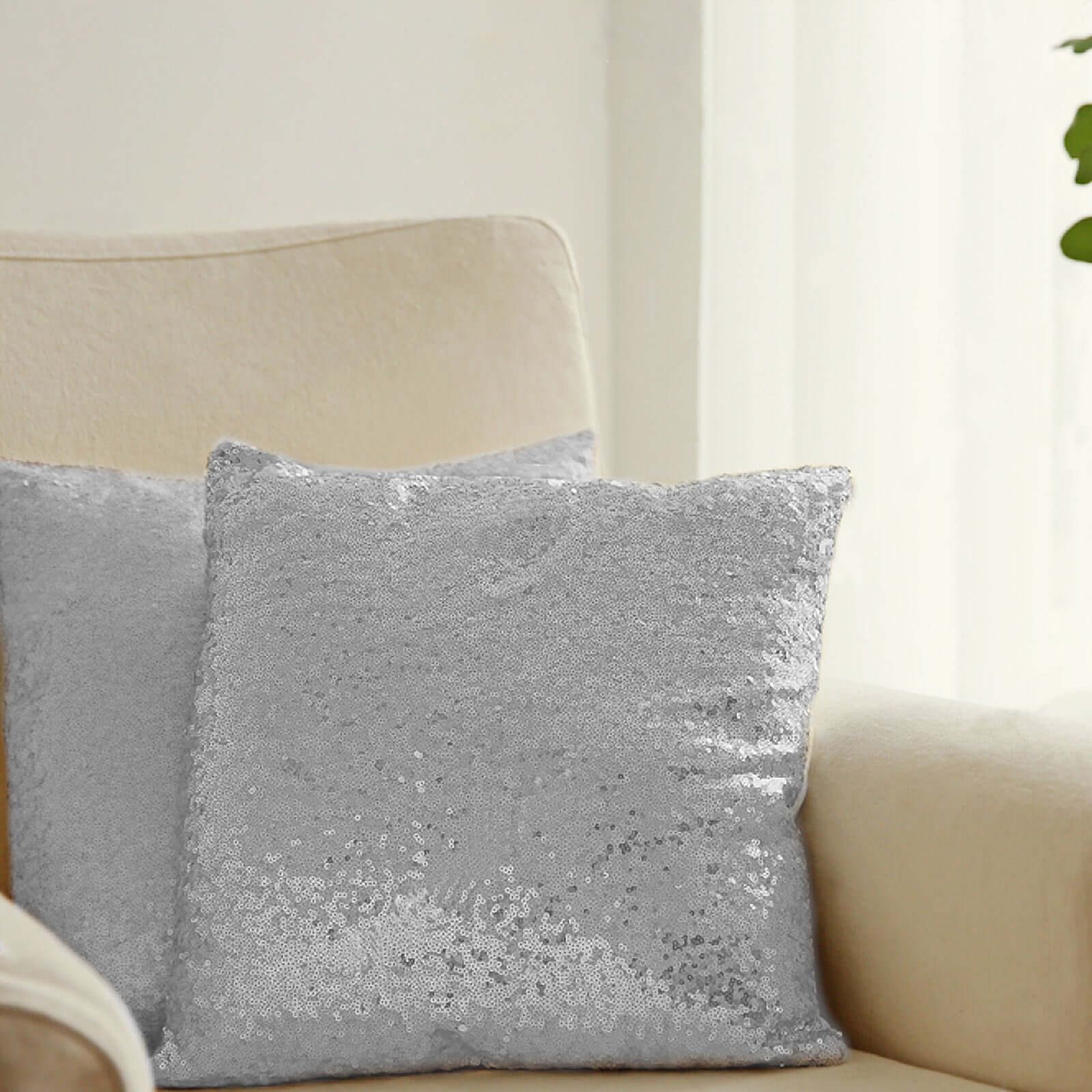 2 Pack 18 Silver Sequin Decorative Square Throw Pillow Cover